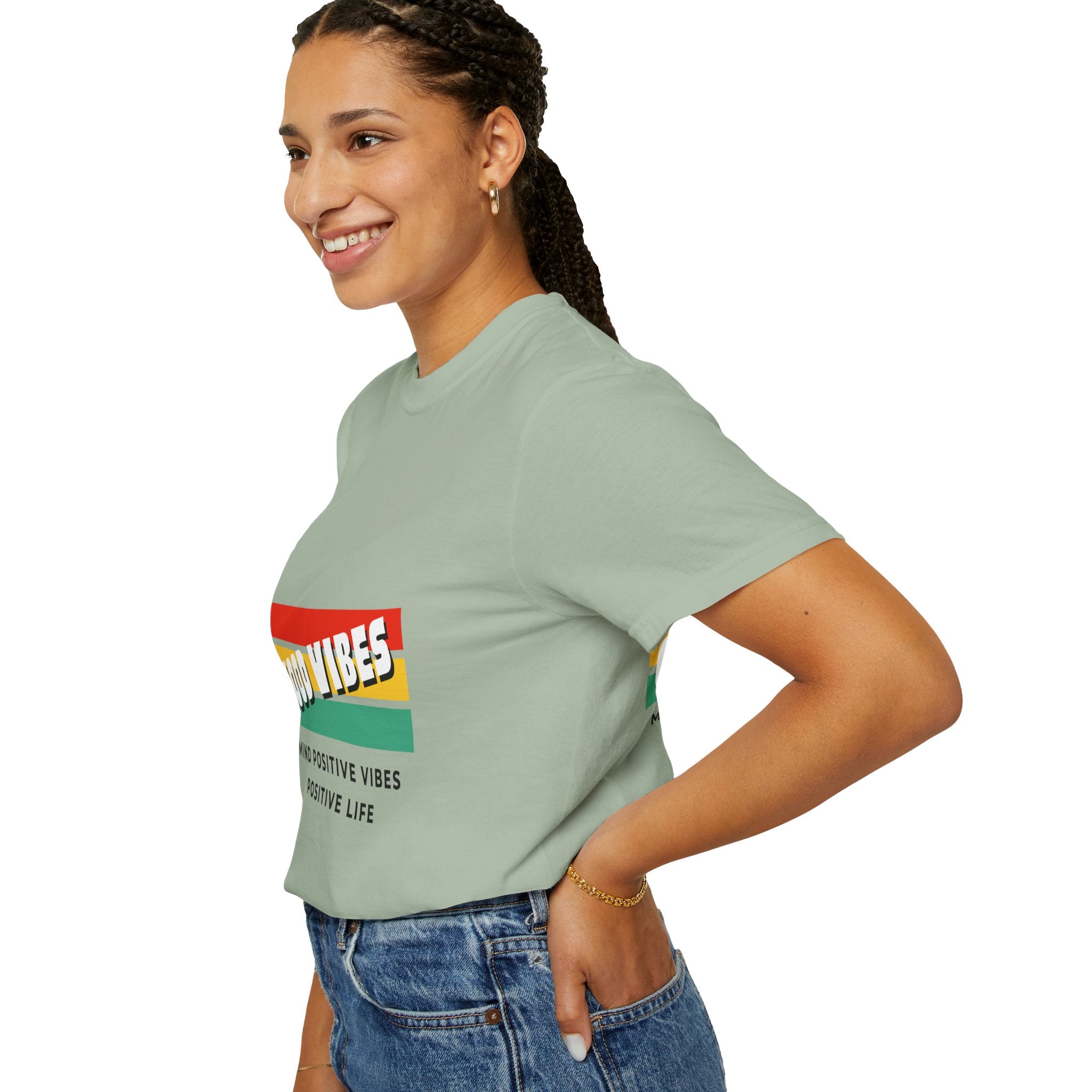 Good Vibes T-Shirt — Retro Stripes “Mind Positive Vibes, Positive Life”