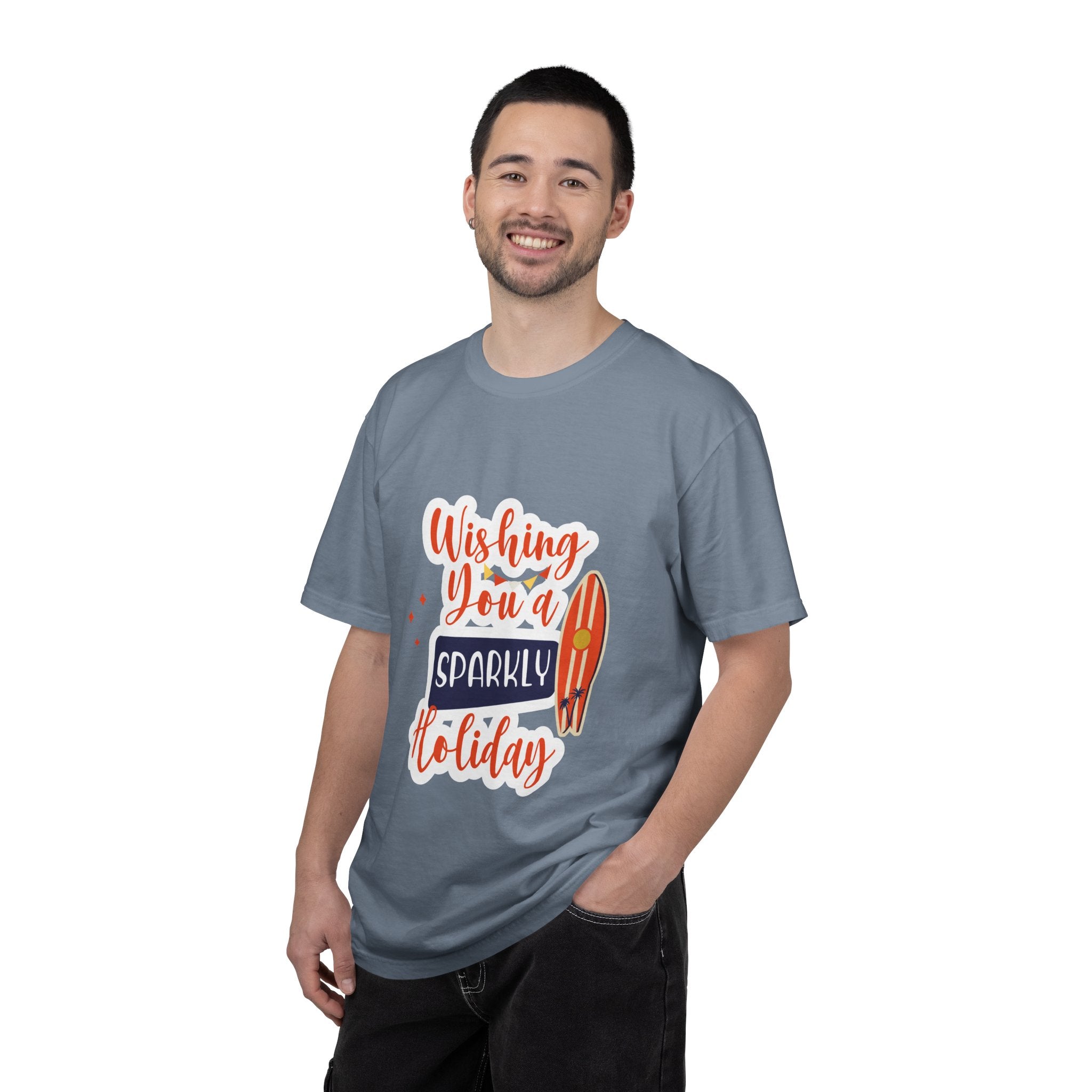 Holiday Surfboard T‑Shirt — "Wishing You a Sparkly Holiday" Beachy Christmas Tee