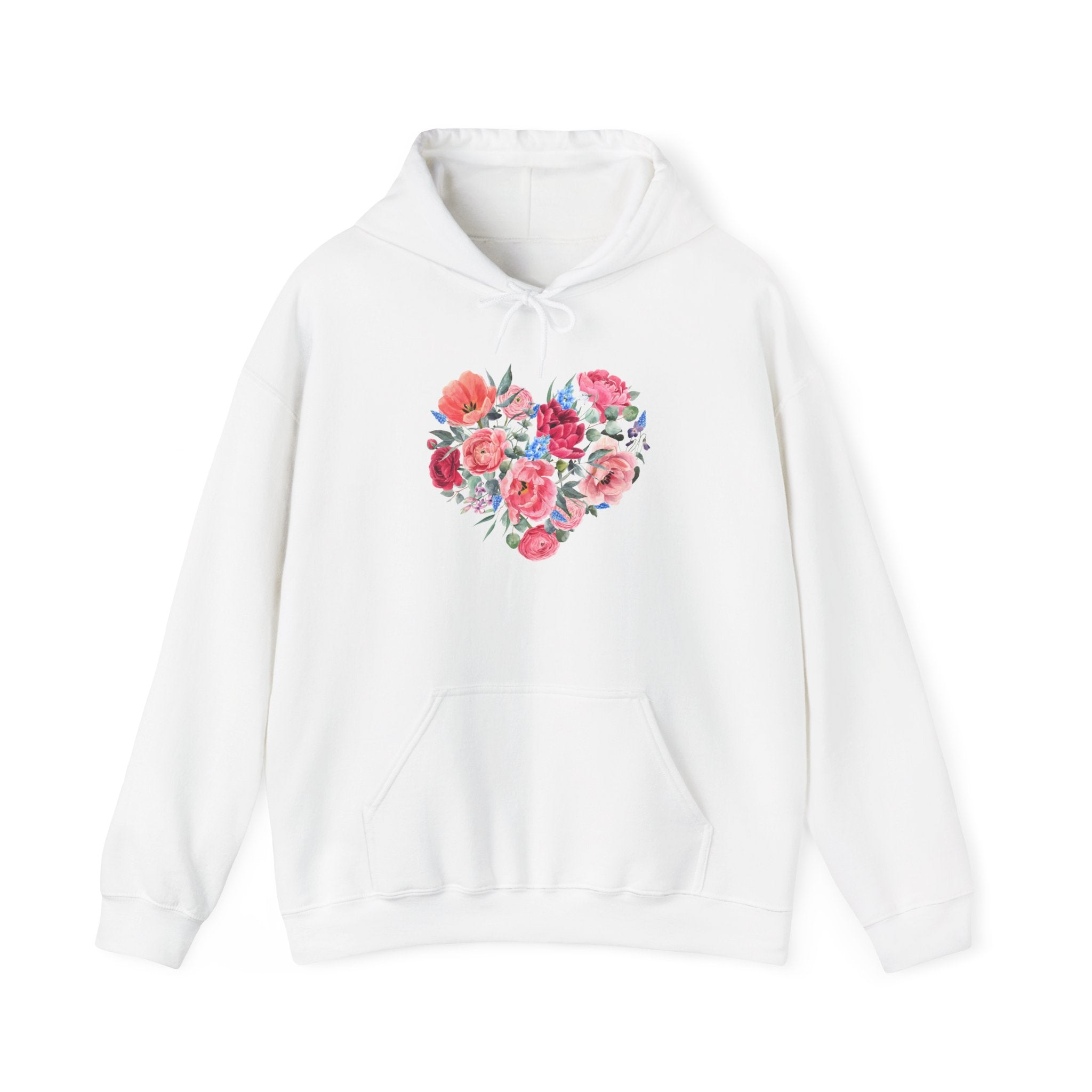 Floral Heart Hoodie — Watercolor Rose Heart Pullover for Women & Teens