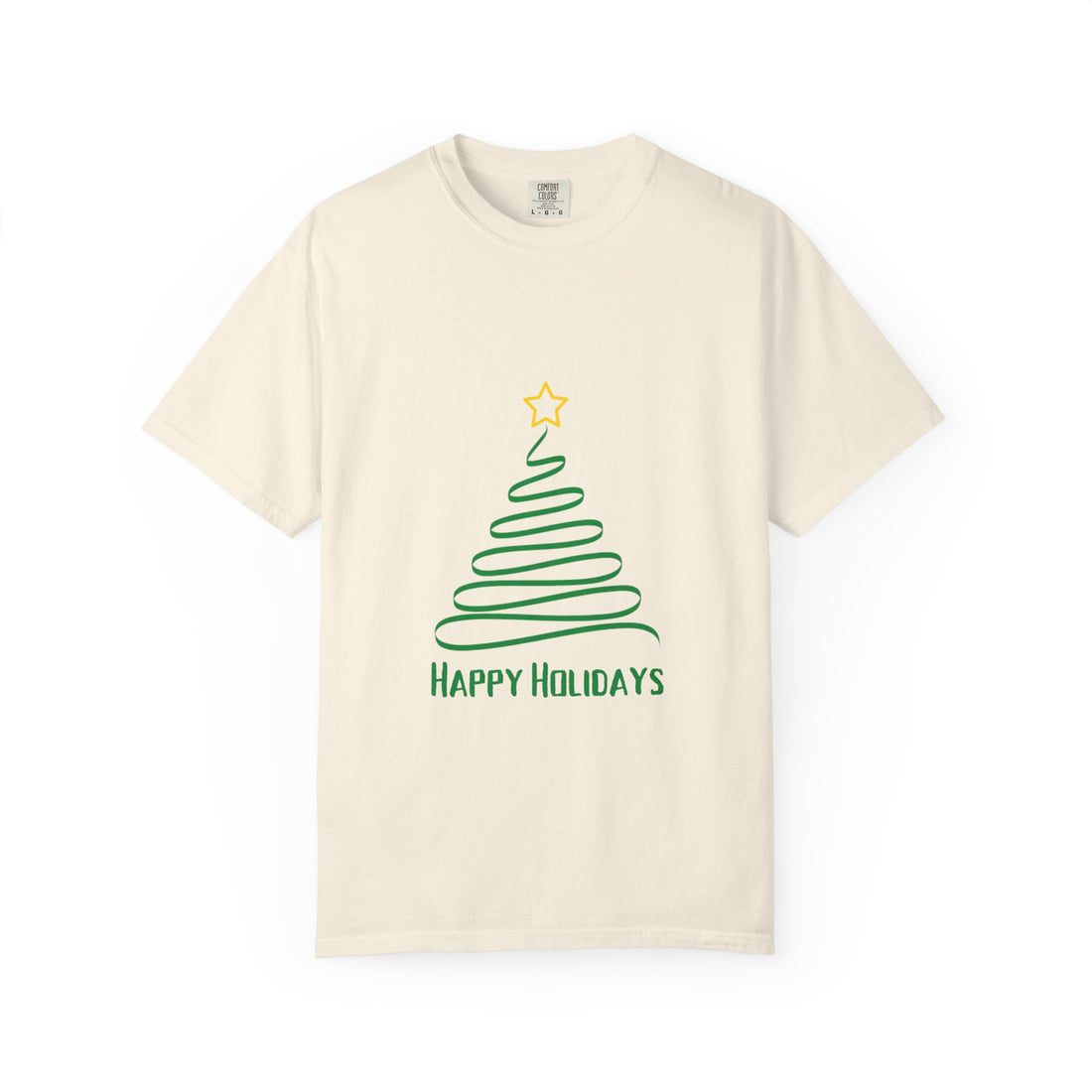 Holiday Spiral Christmas Tree T-Shirt — "Happy Holidays" Minimalist Graphic
