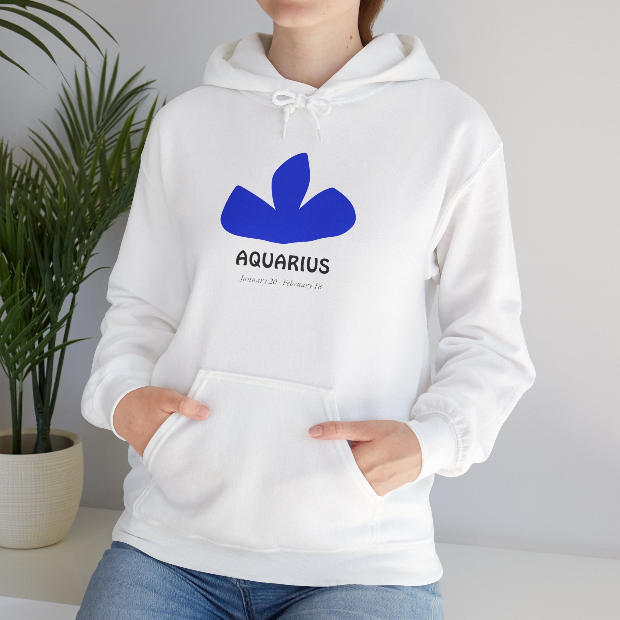 Aquarius Zodiac Hoodie — Minimal Blue Symbol Astrology Sweatshirt