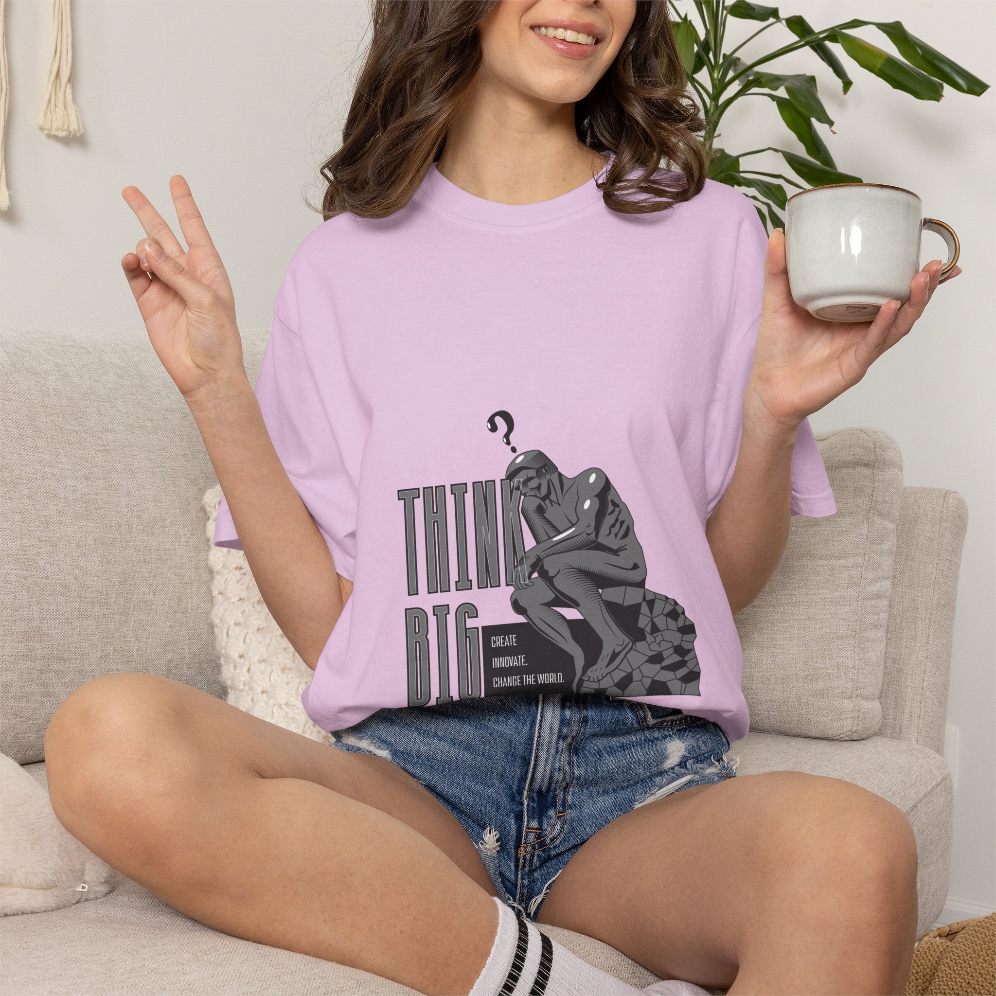 Think Big T-Shirt — Motivational Graphic Tee with Thinking Man Design