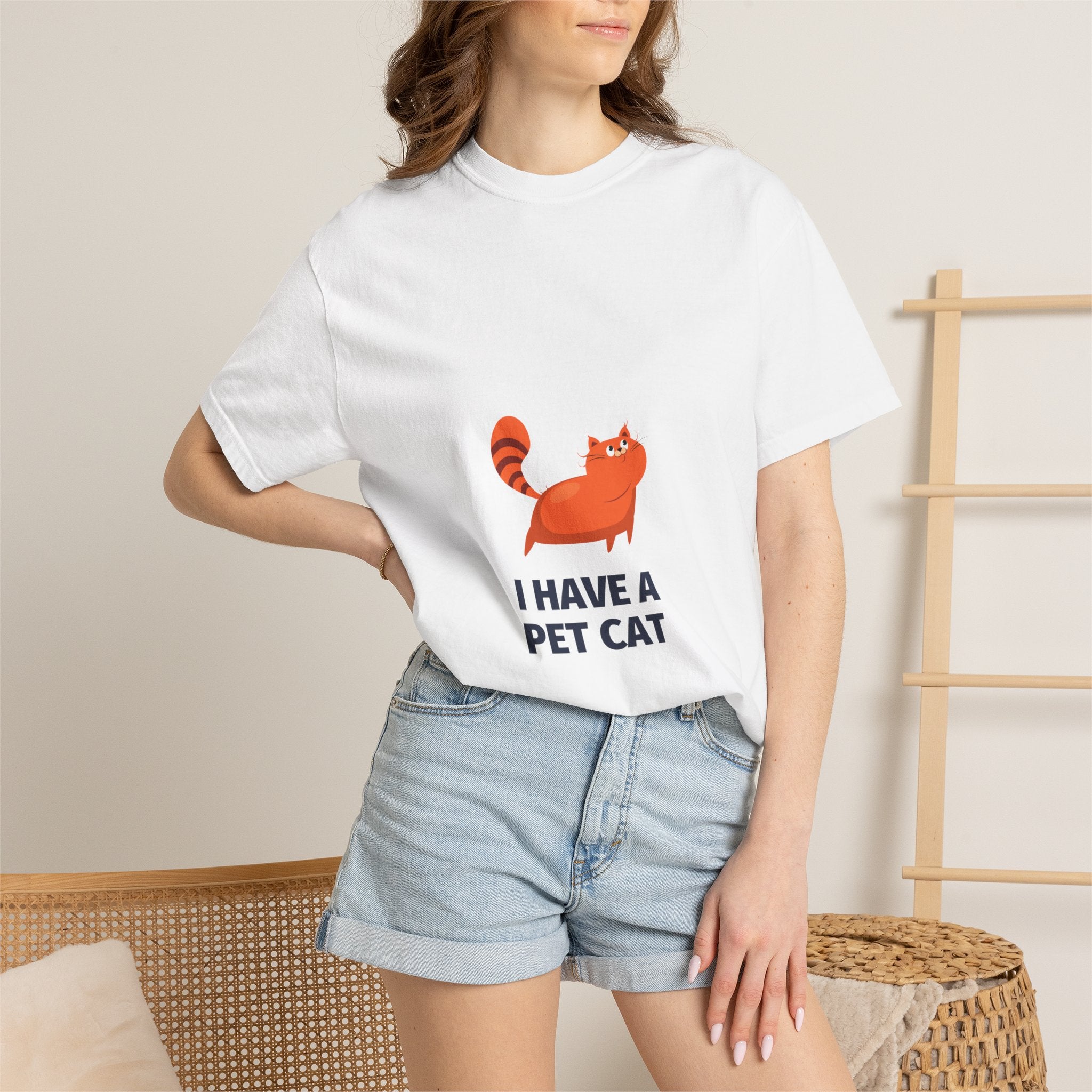 I Have a Pet Cat T-Shirt — Cute Orange Cat Graphic Tee for Cat Lovers