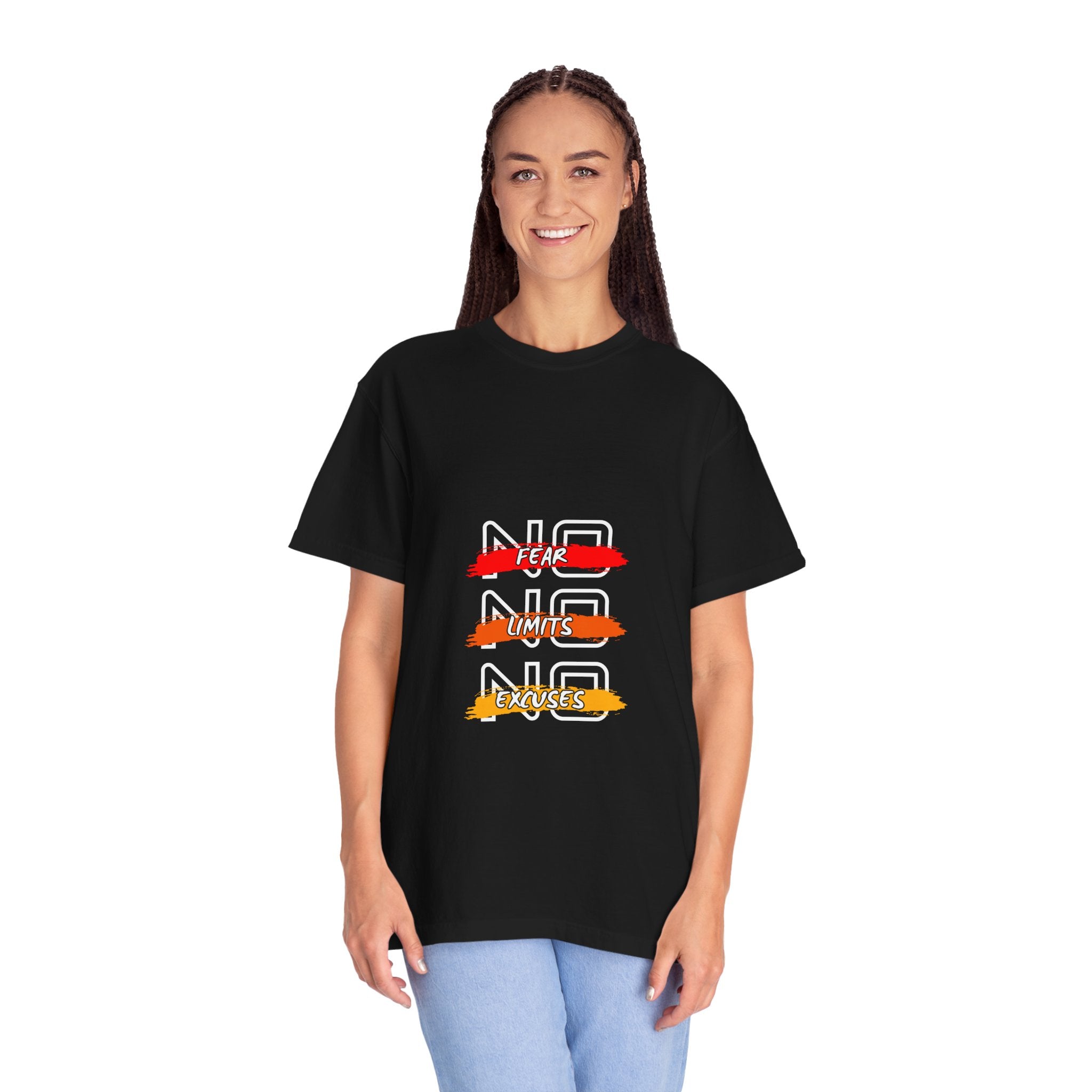 T-Shirt — "No Fear, No Limits, No Excuses" Motivational Graphic Tee