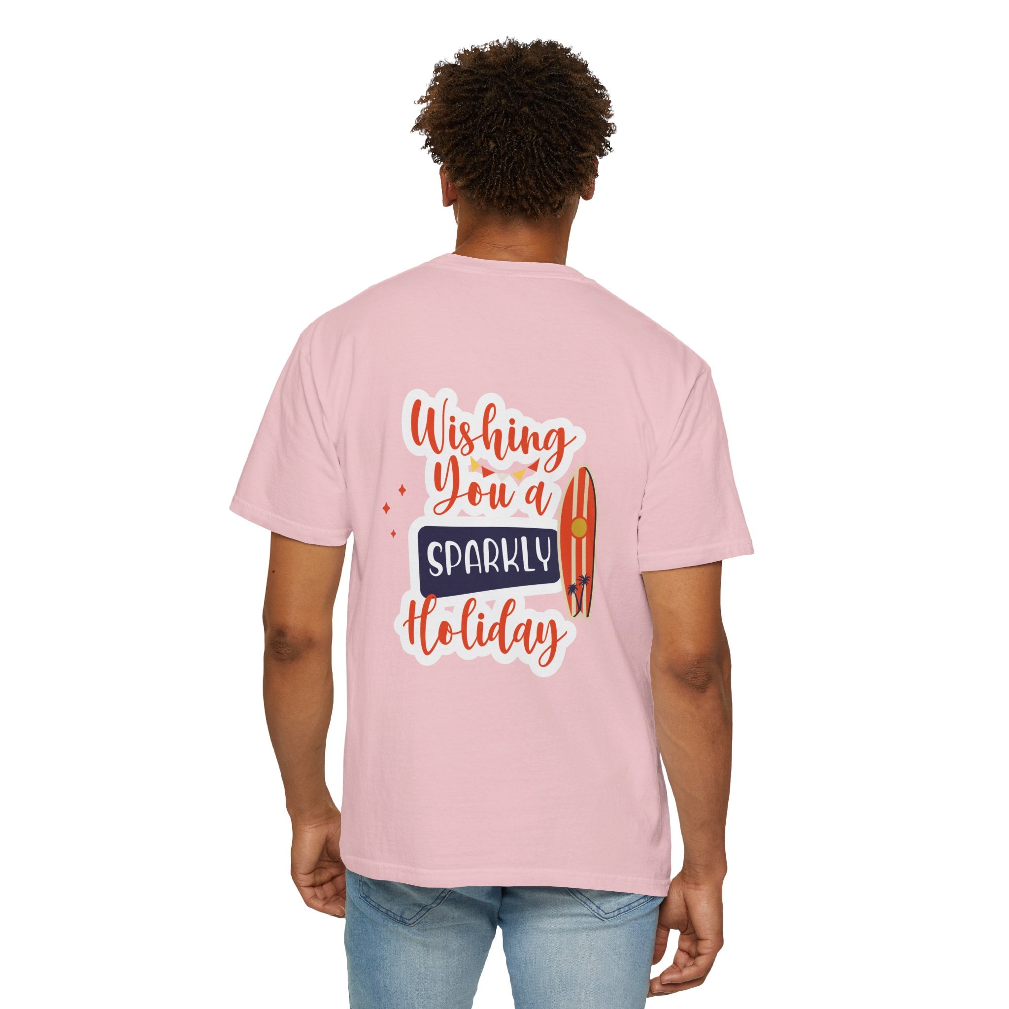 Holiday Surfboard T‑Shirt — "Wishing You a Sparkly Holiday" Beachy Christmas Tee