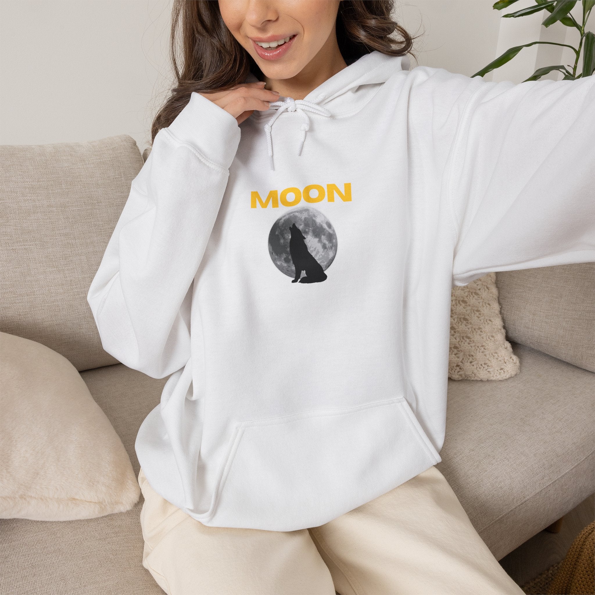 Moon Graphic Hoodie — Wolf Howling at Full Moon Pullover