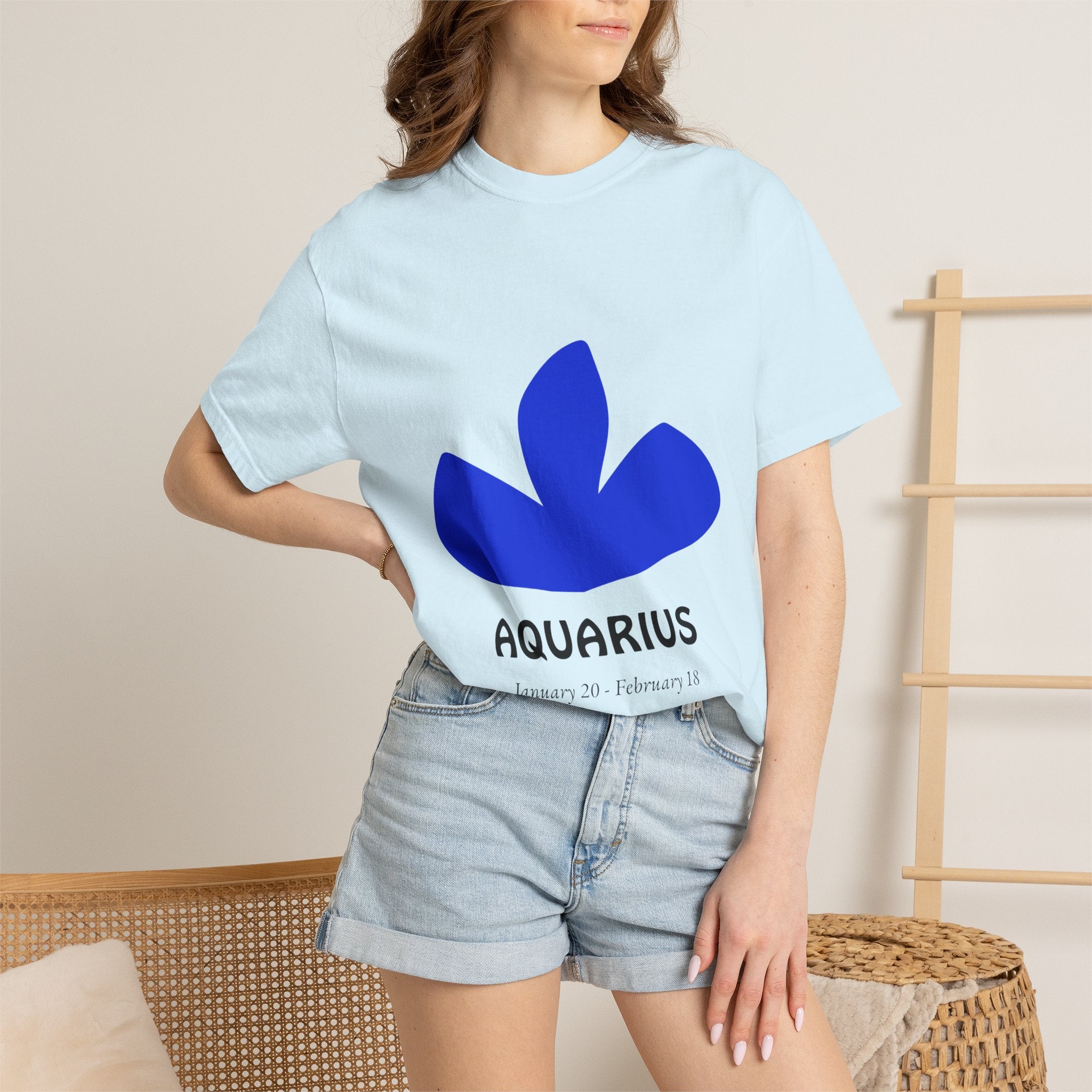 Aquarius Zodiac T-Shirt — Bold Blue Symbol, January 20–February 18 Astrology Tee