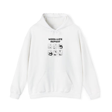 Work-Life Repeat Hoodie — Minimal Anime Grid Sweatshirt
