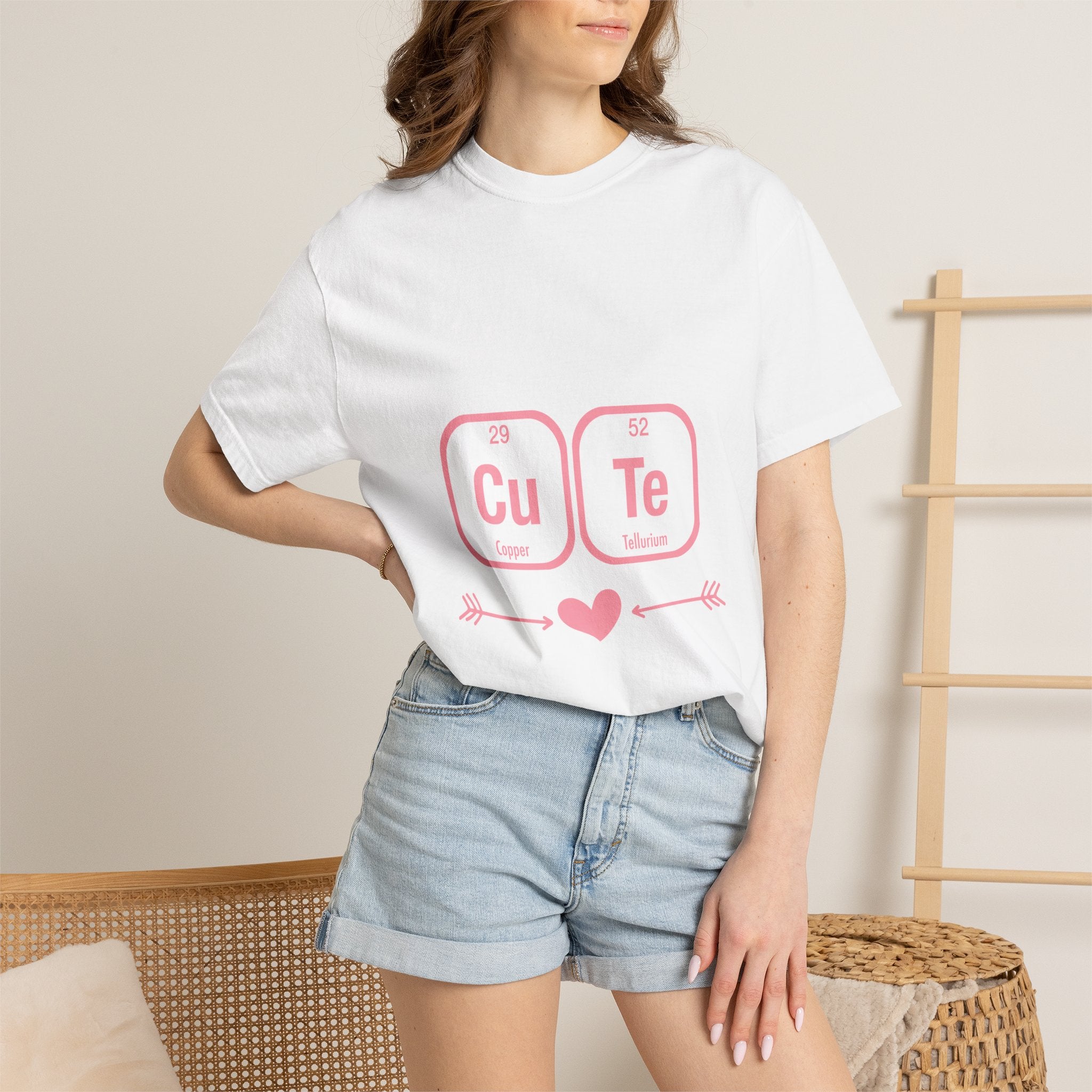 Cute Chemistry Tee — "Cu Te" Element Heart Graphic T-Shirt