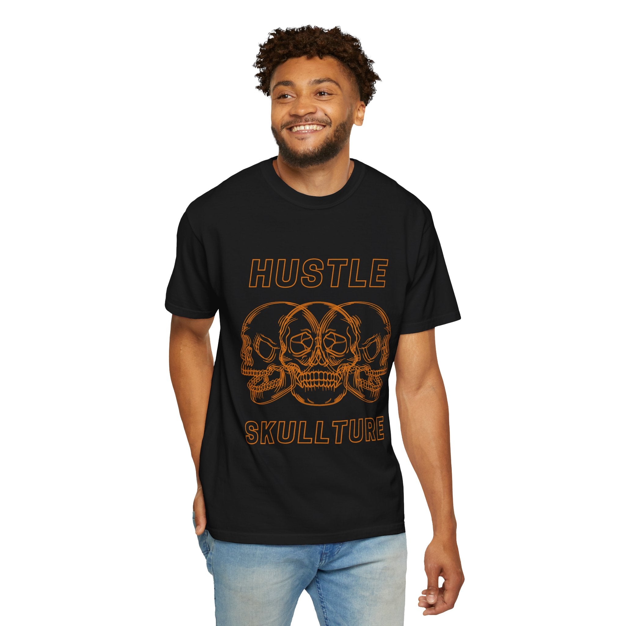 Hustle Skullture Tee — Vintage Skull Graphic T-Shirt for Streetwear & Edgy Style