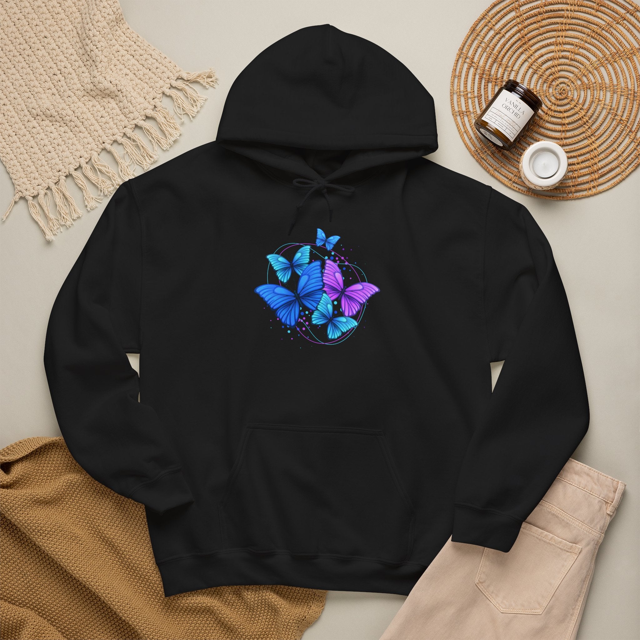 Butterfly Cluster Hoodie – Blue & Purple Butterfly Graphic Sweatshirt