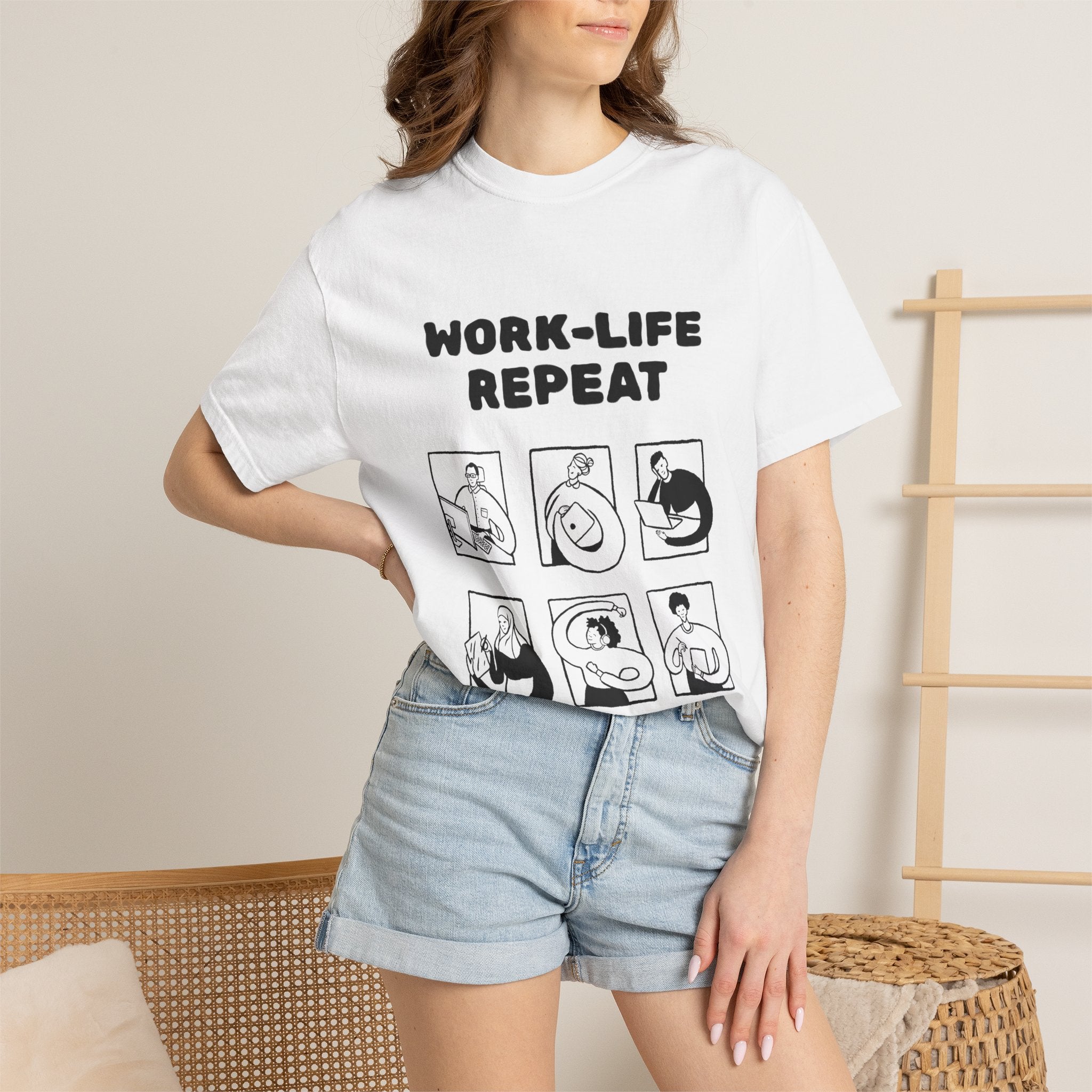 Work-Life Repeat T-Shirt — Minimalist Graphic Tee for Busy Professionals