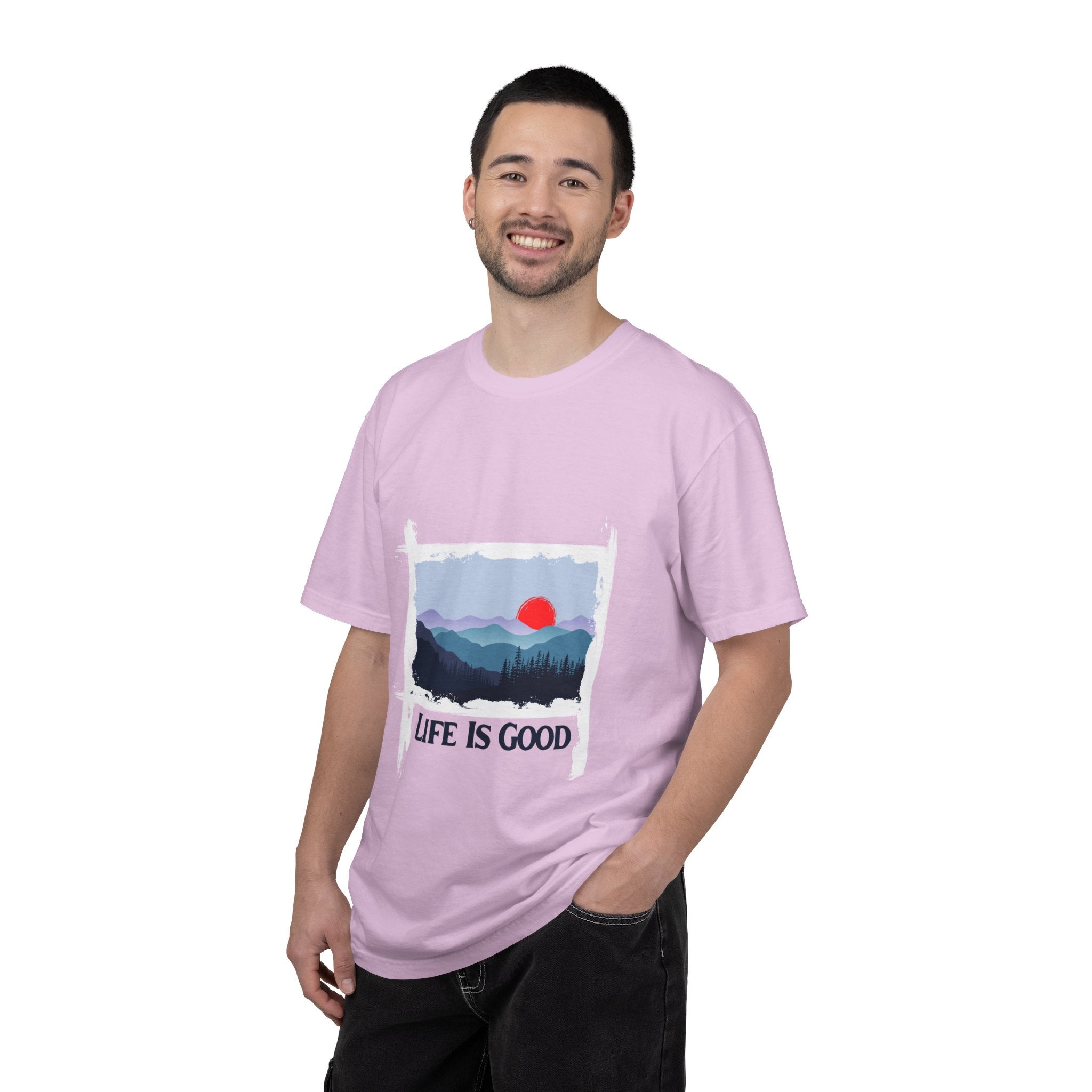 Life Is Good Mountain T-Shirt — Scenic Sunrise Graphic Tee