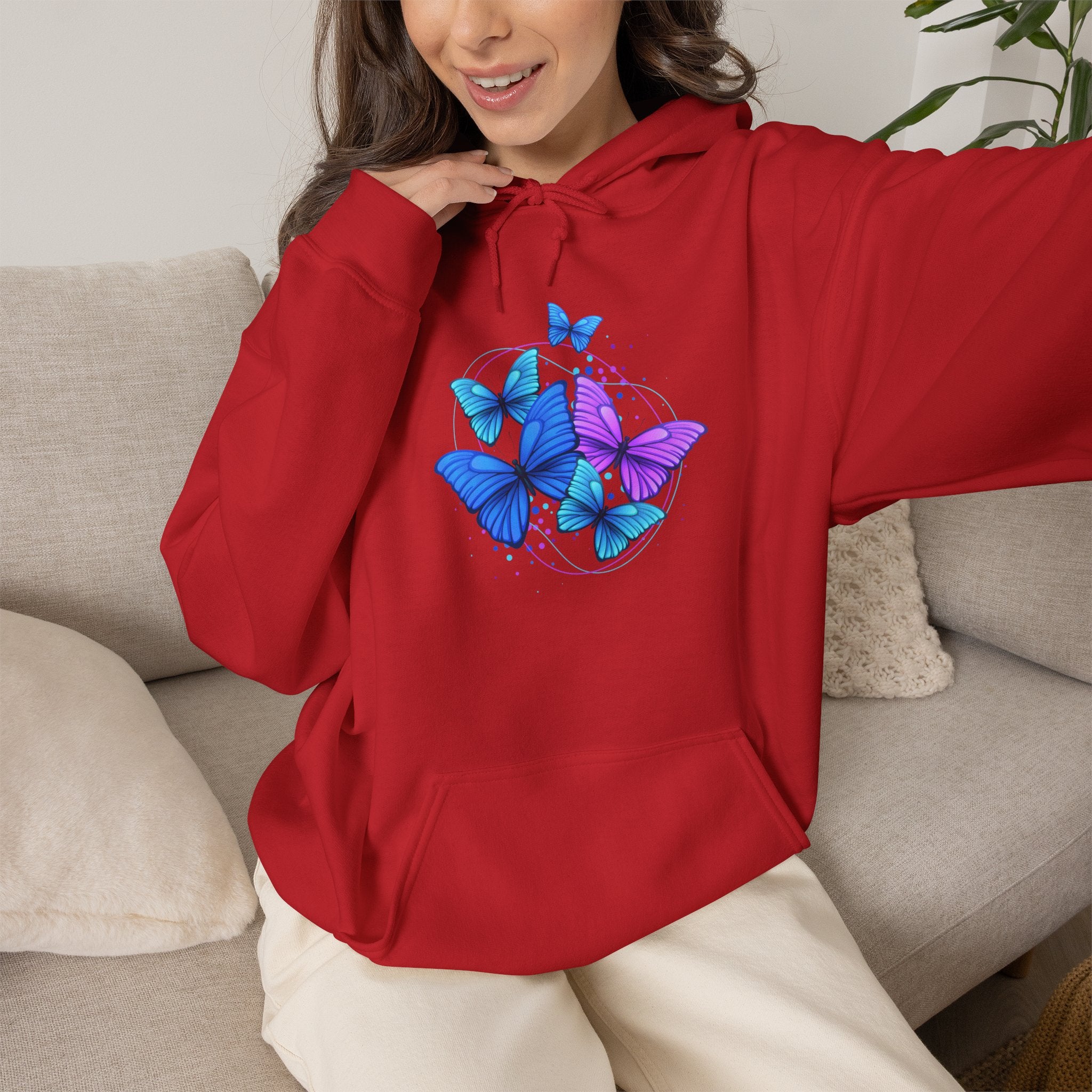 Butterfly Cluster Hoodie – Blue & Purple Butterfly Graphic Sweatshirt
