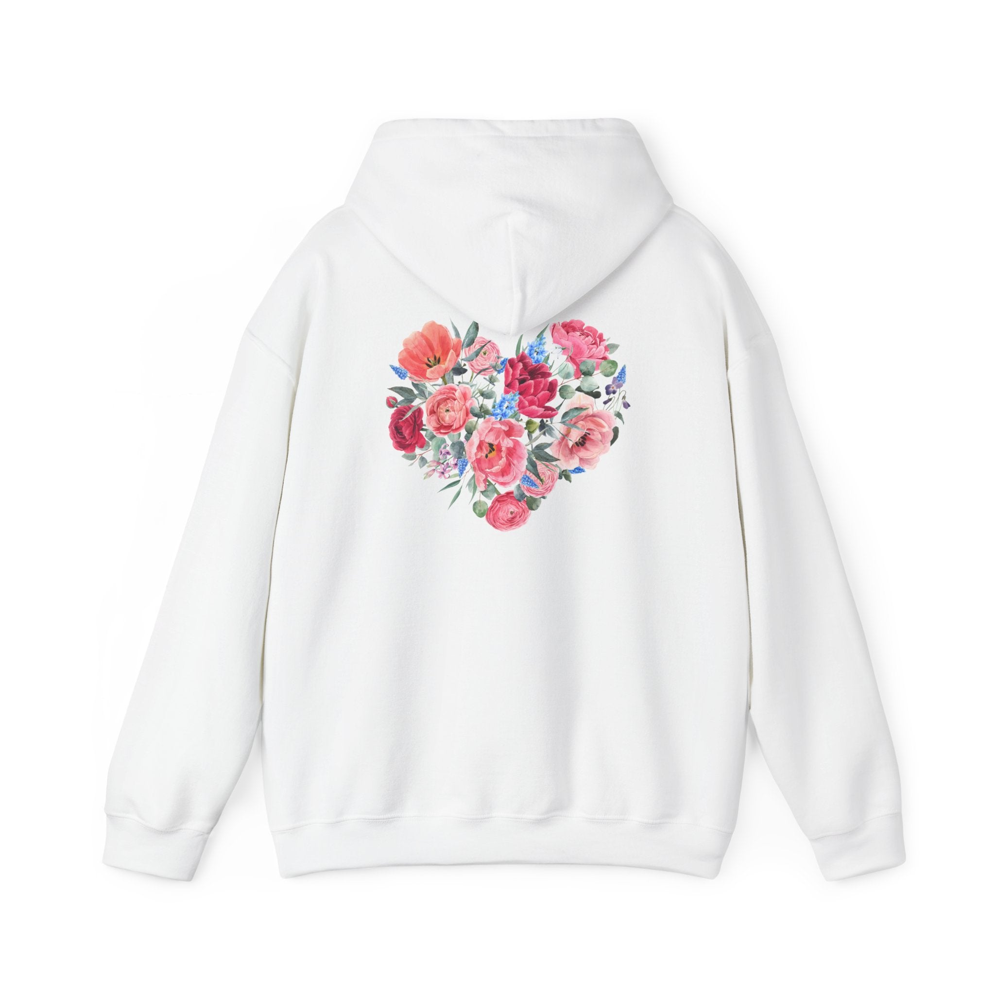 Floral Heart Hoodie — Watercolor Rose Heart Pullover for Women & Teens
