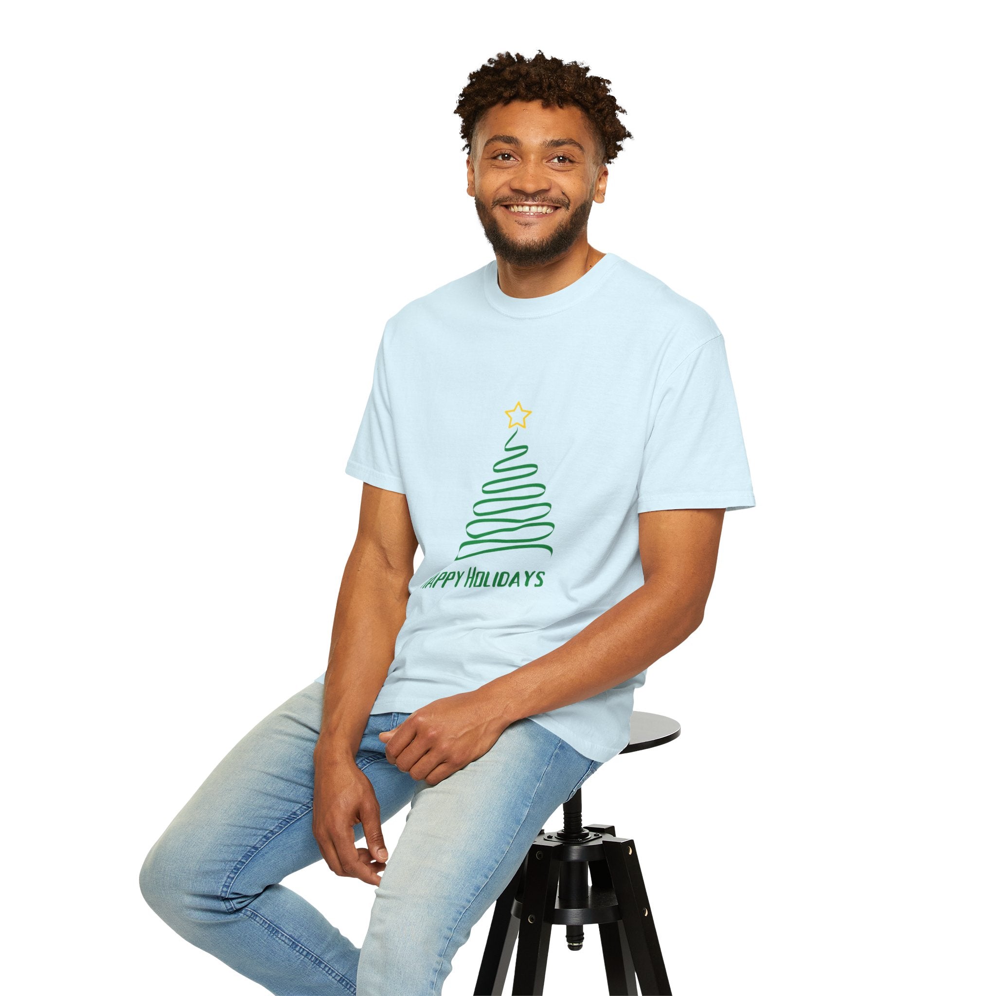 Holiday Spiral Christmas Tree T-Shirt — "Happy Holidays" Minimalist Graphic