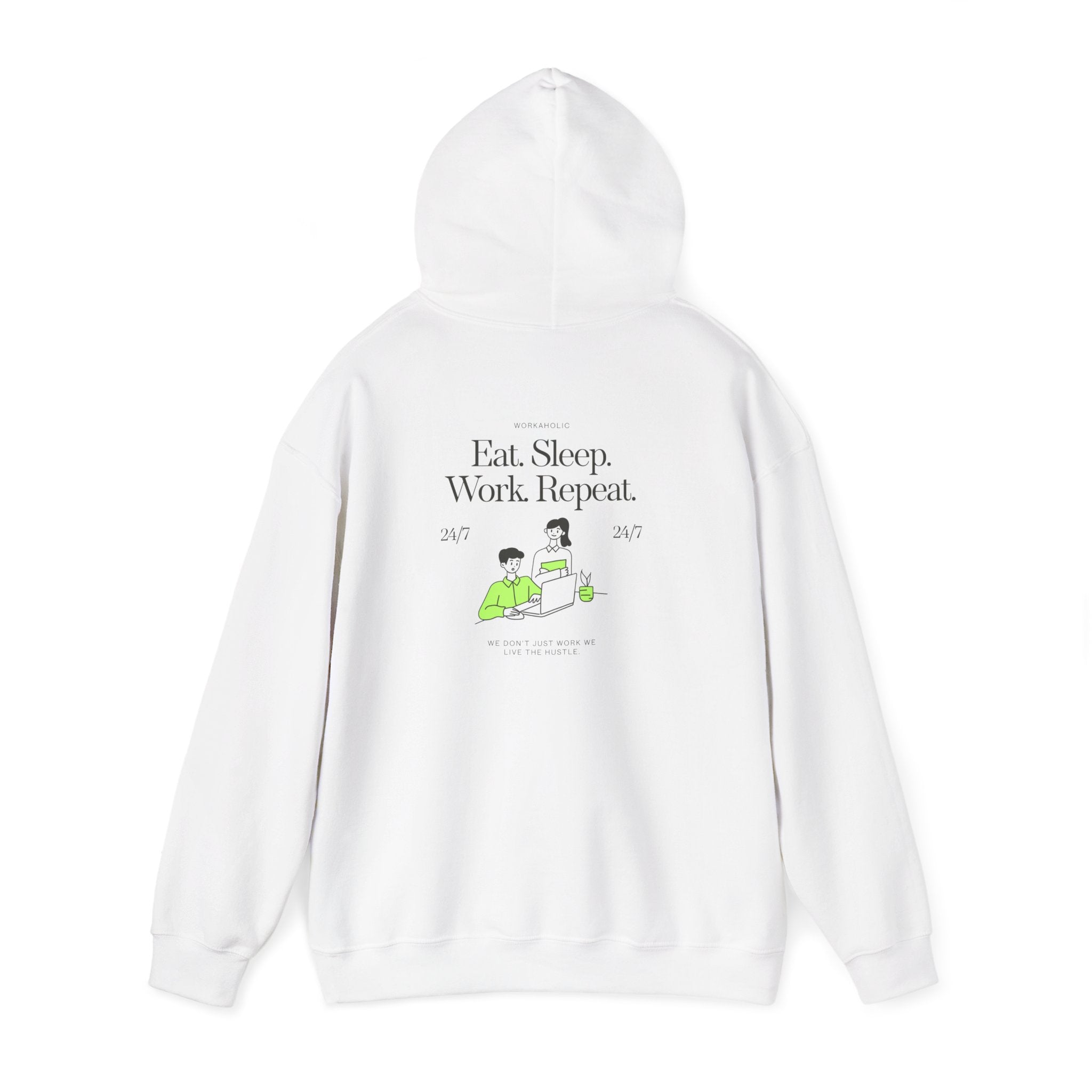 Work From Home Hoodie — "Eat. Sleep. Work. Repeat." Graphic Hooded Sweatshirt