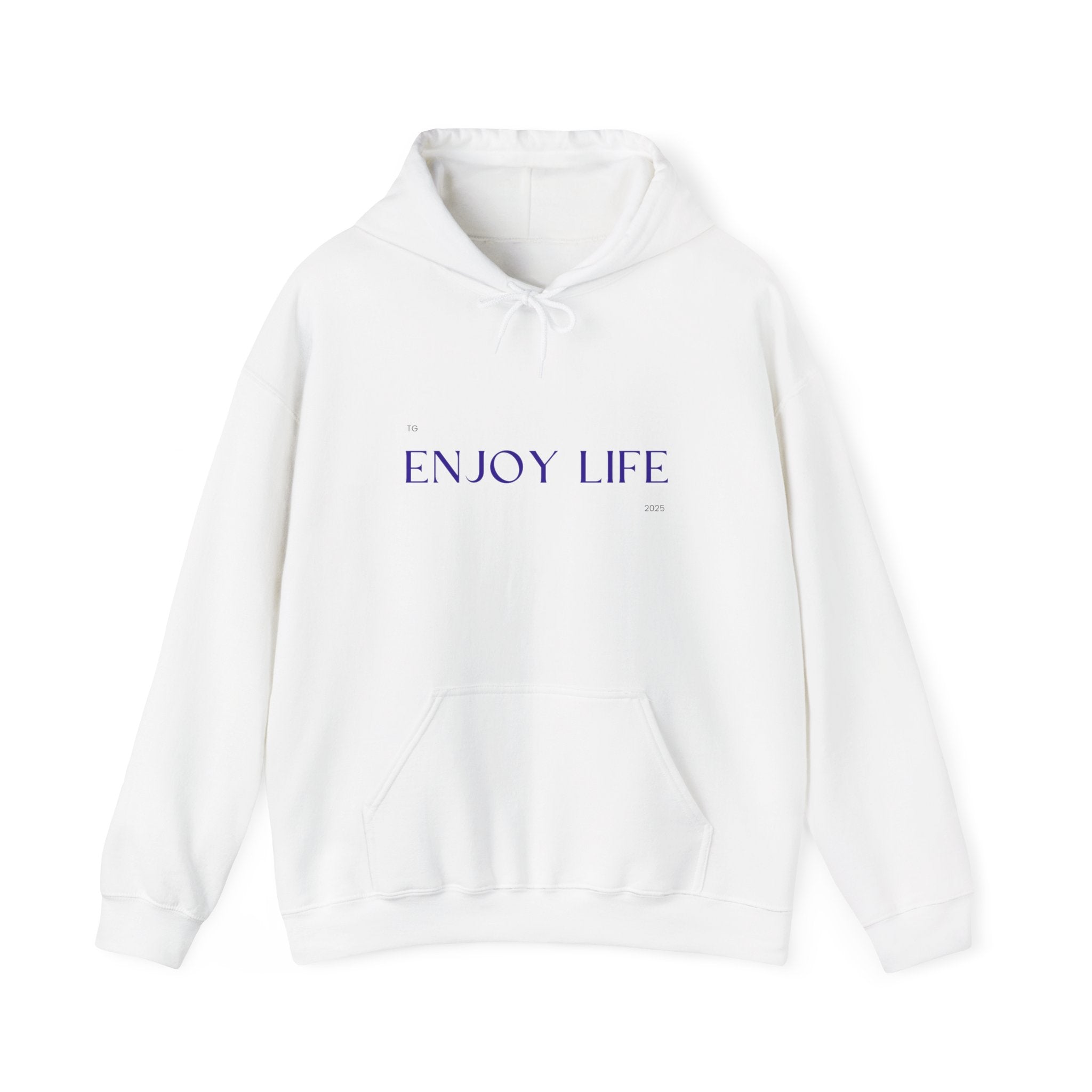 Enjoy Life Hoodie – Minimal Inspirational White Pullover