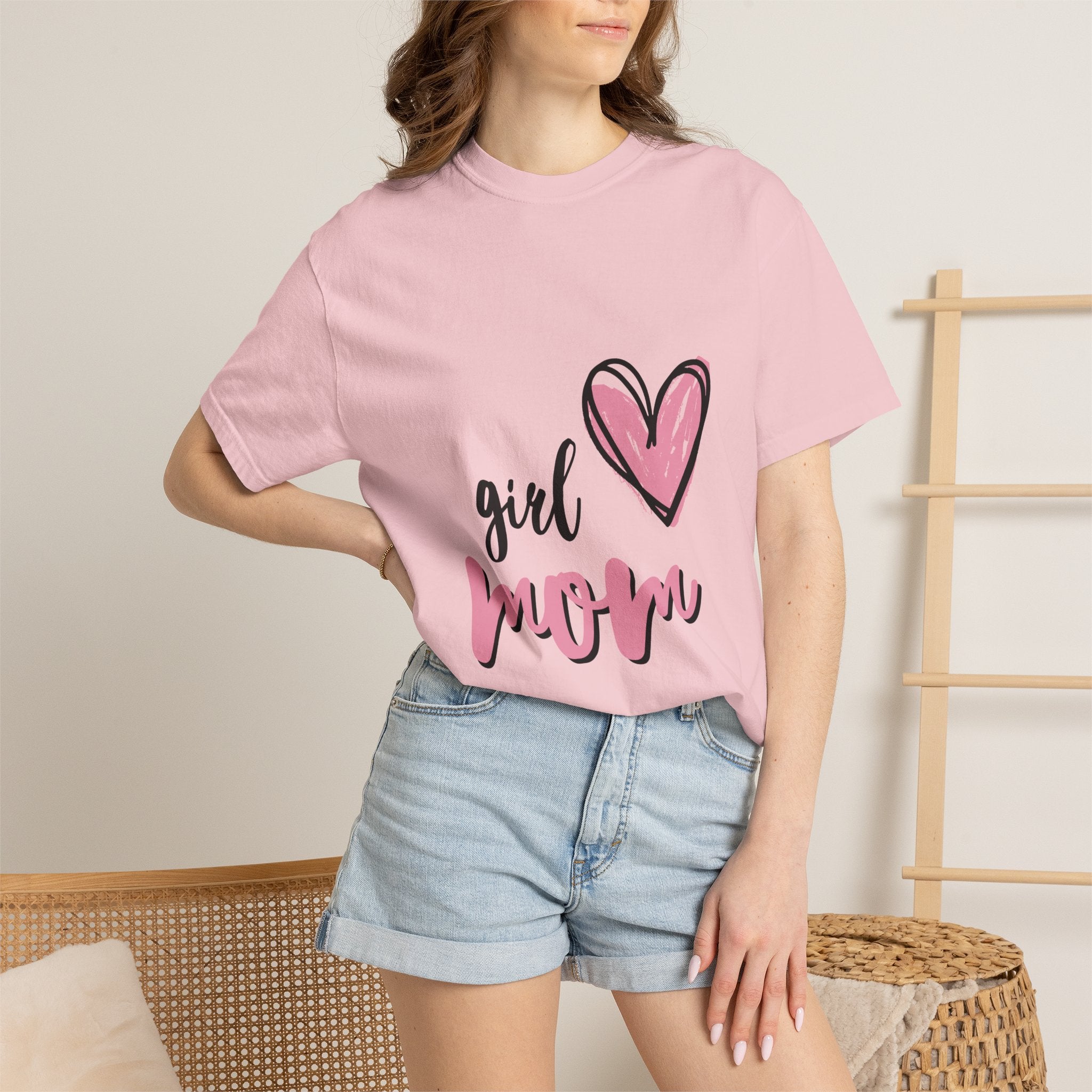 Girl Mom T-Shirt — Pink Heart Mom Shirt for New & Proud Mothers