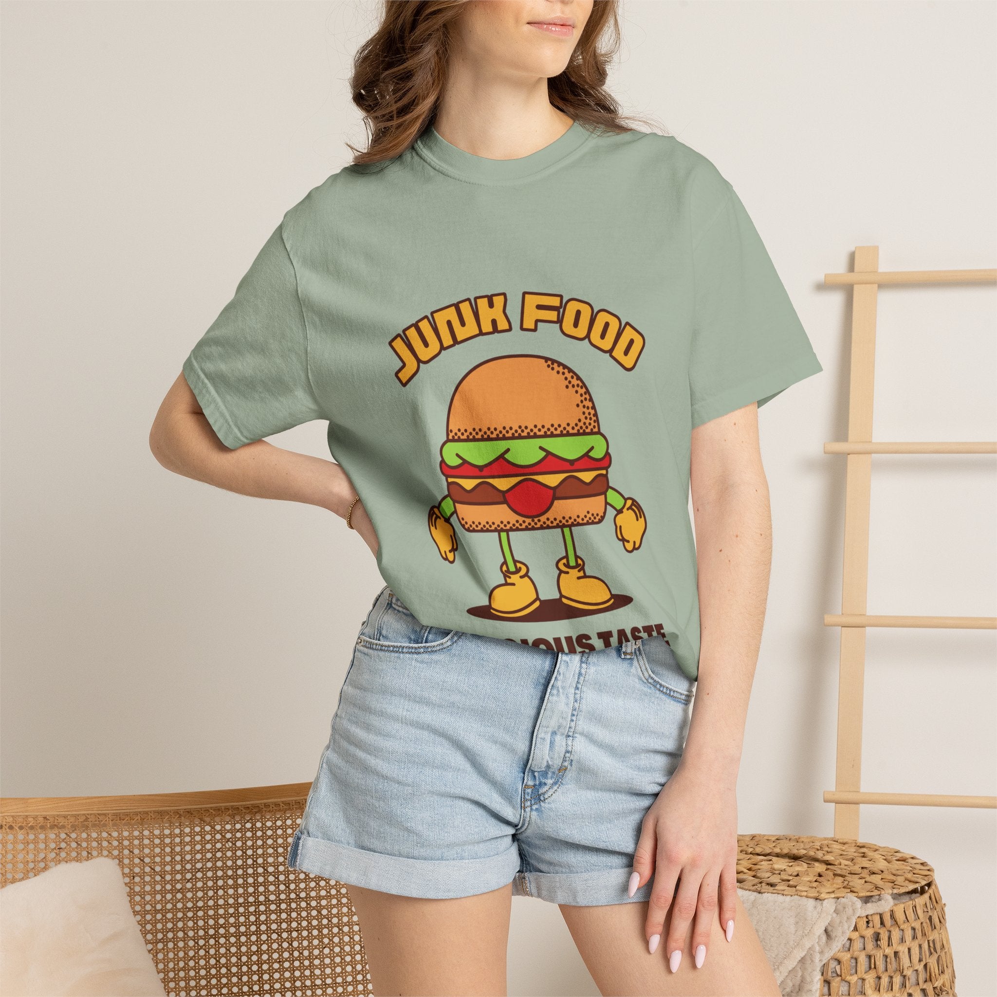 Junk Food Burger T-Shirt — Cute Retro ‘Delicious Taste’ Graphic Tee