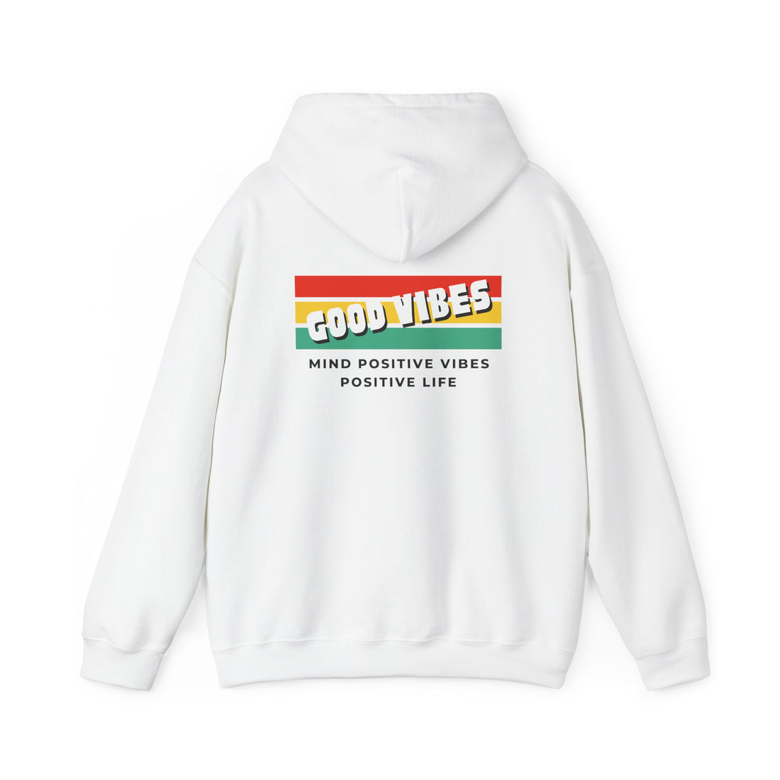 Good Vibes Hoodie — Retro Striped “MIND POSITIVE VIBES • POSITIVE LIFE” Graphic Hoodie