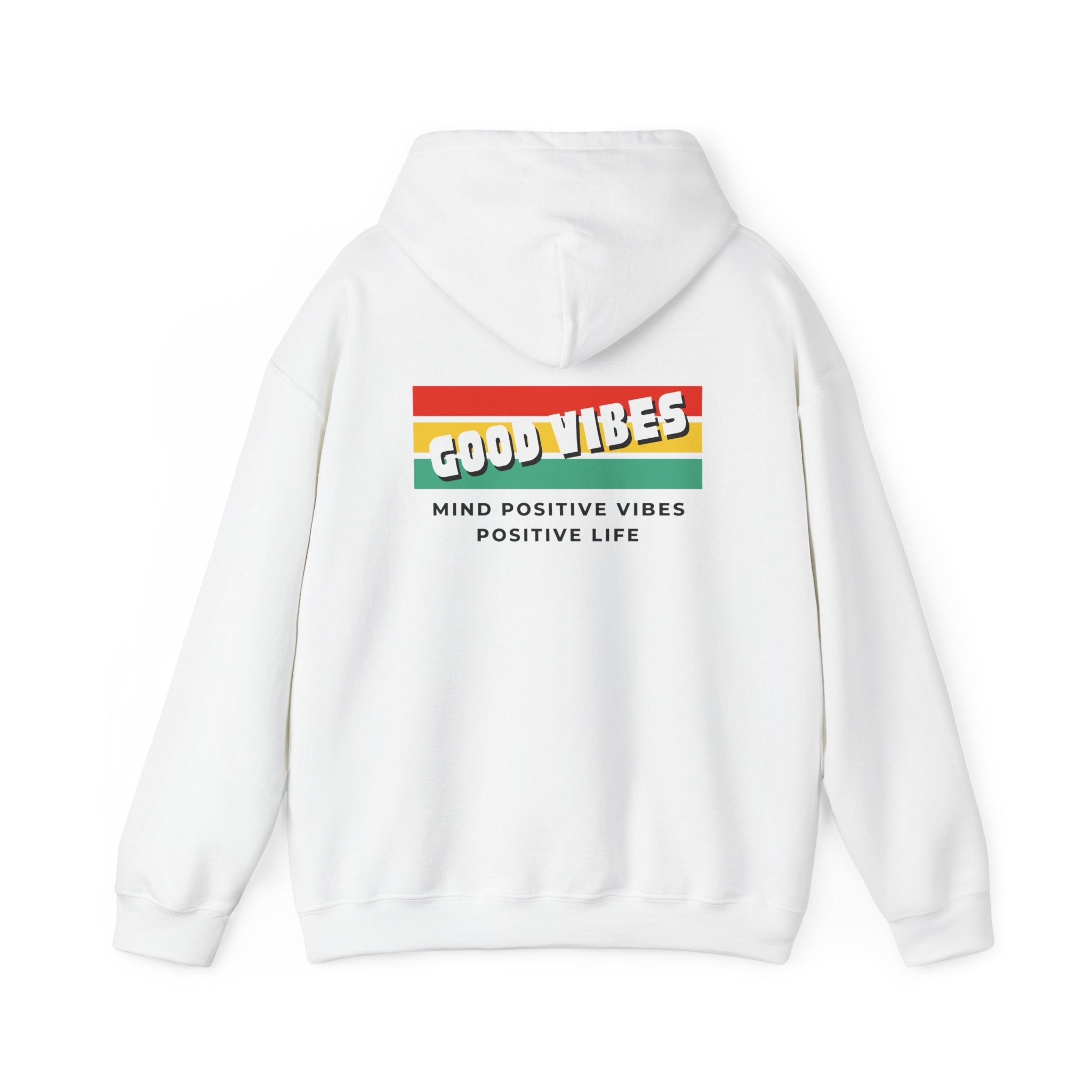 Good Vibes Hoodie — Retro Striped “MIND POSITIVE VIBES • POSITIVE LIFE” Graphic Hoodie