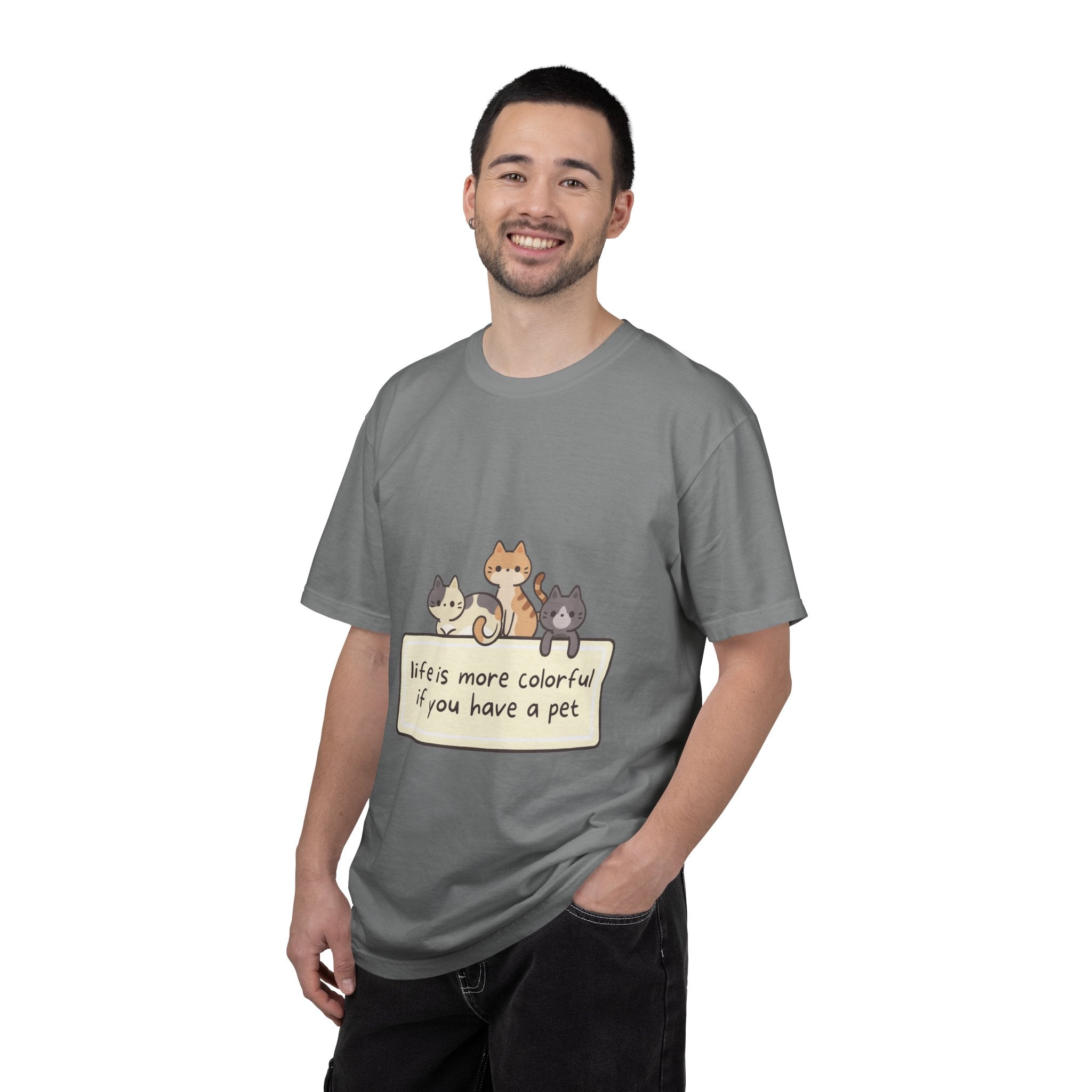 Pet Lover T-Shirt — "Life is More Colorful if You Have a Pet" Cute Cat Illustration