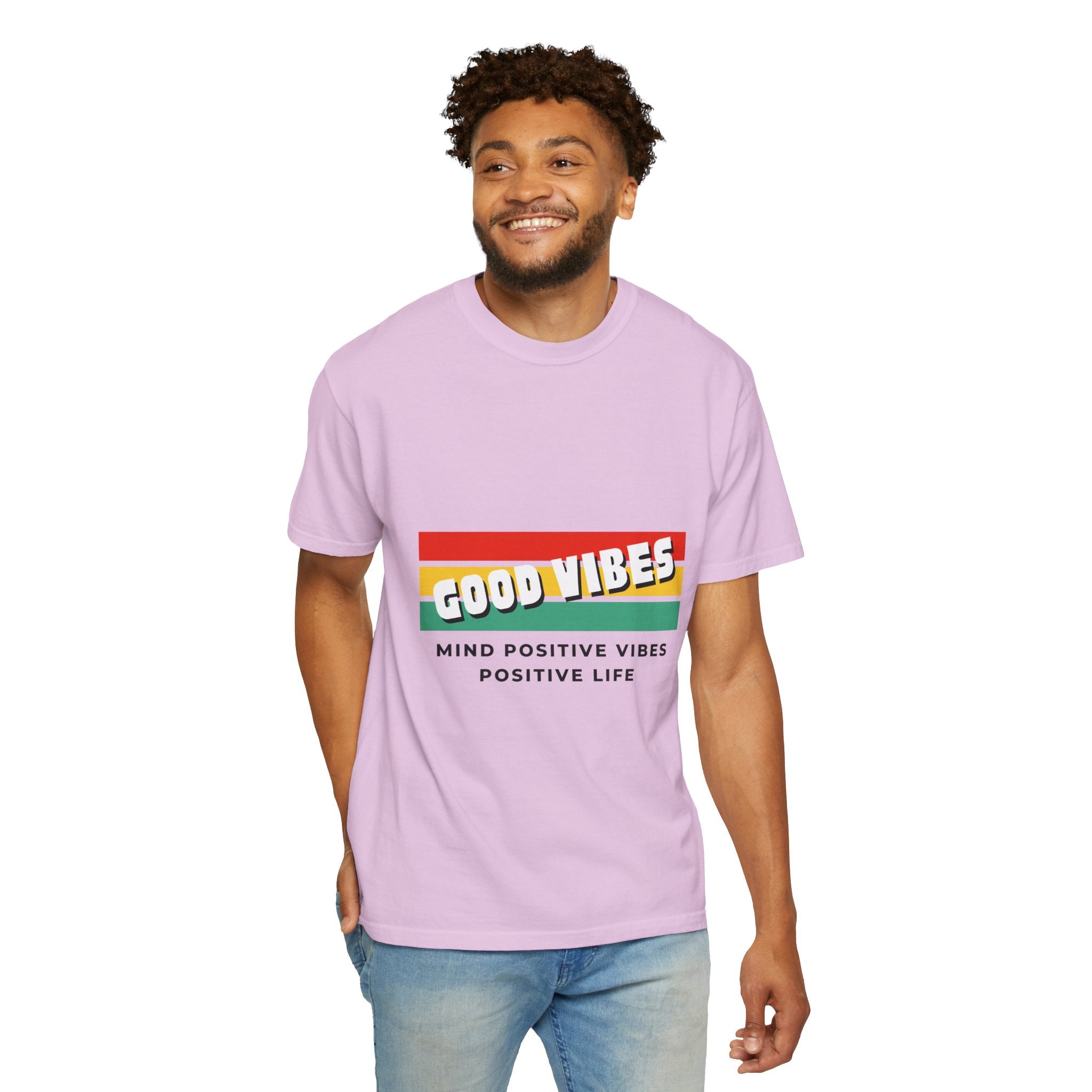 Good Vibes T-Shirt — Retro Stripes “Mind Positive Vibes, Positive Life”
