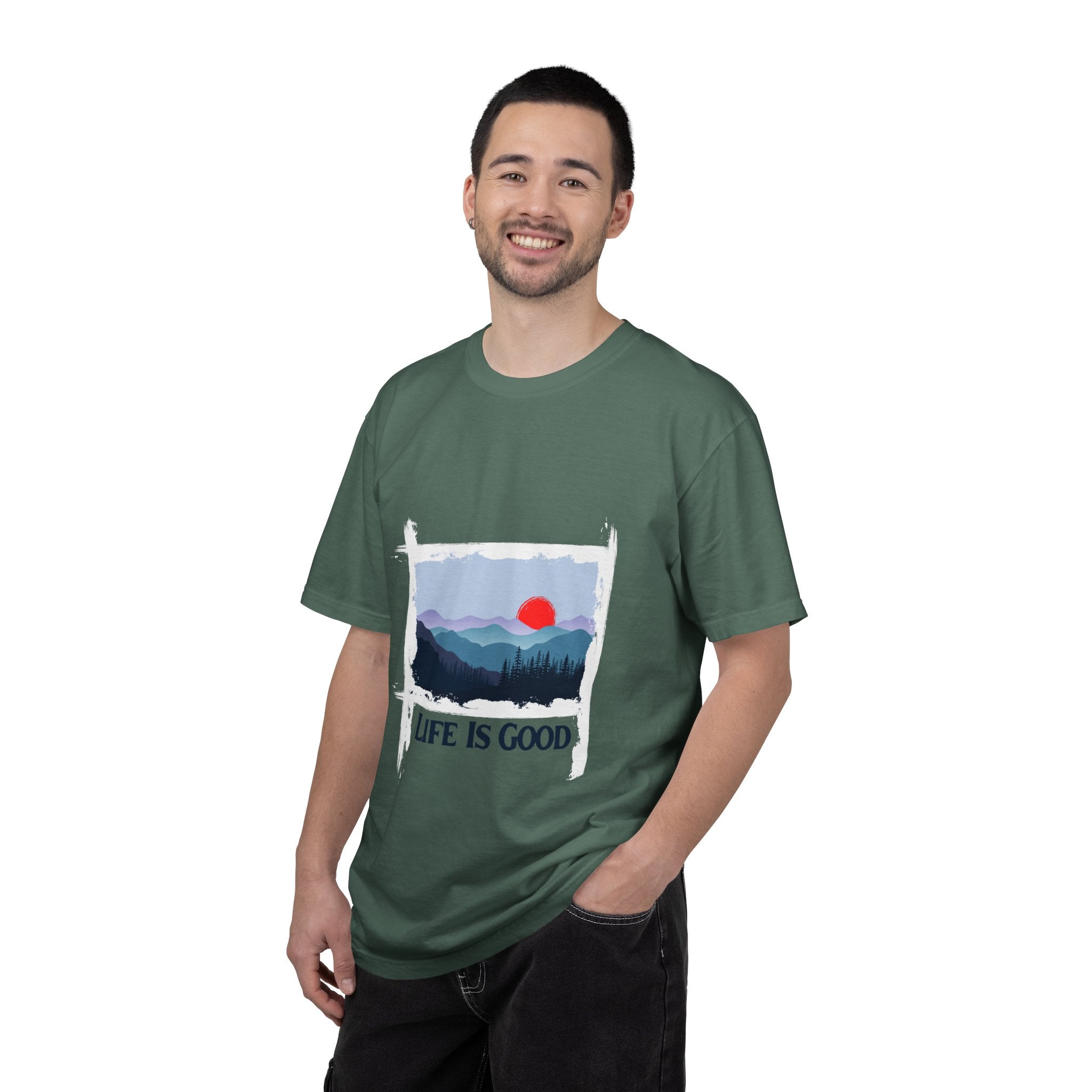 Life Is Good Mountain T-Shirt — Scenic Sunrise Graphic Tee