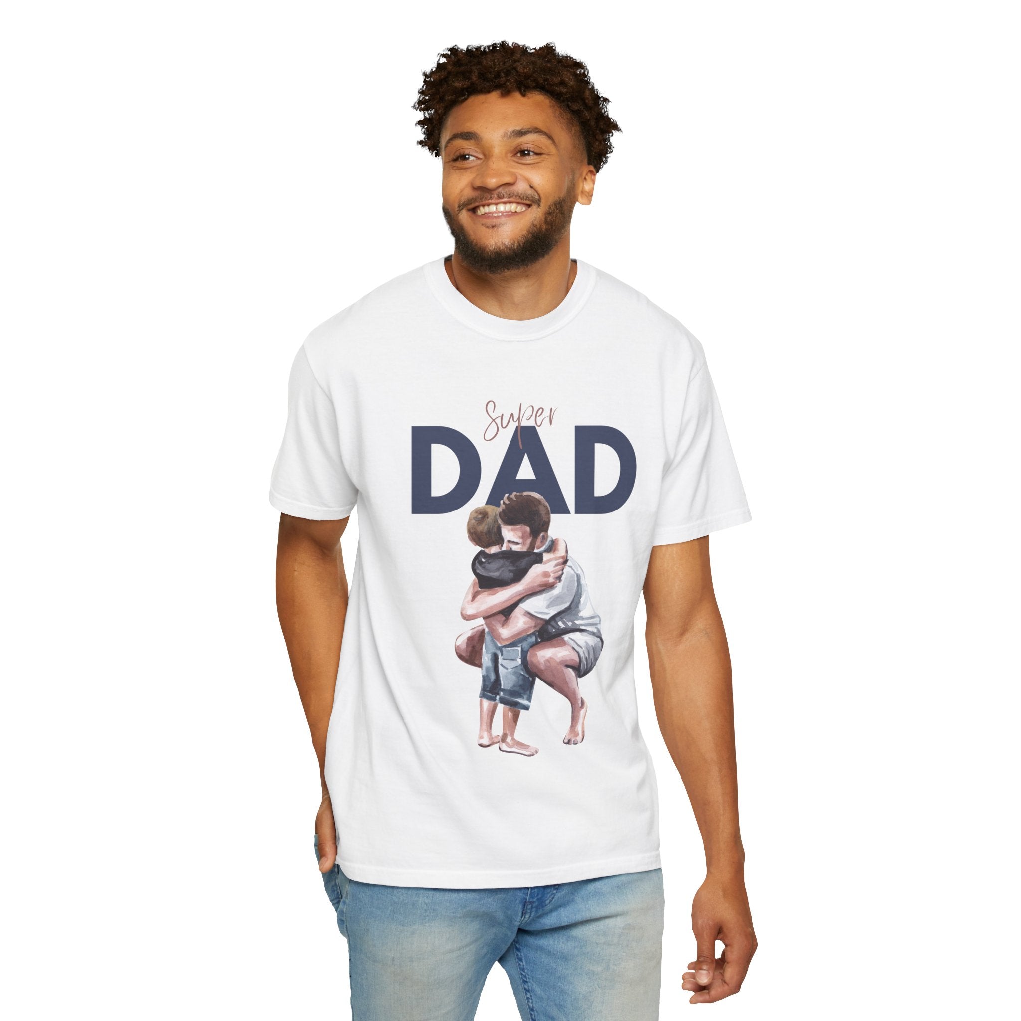 Father & Son Hug T-Shirt — Super Dad Graphic Tee for Father's Day