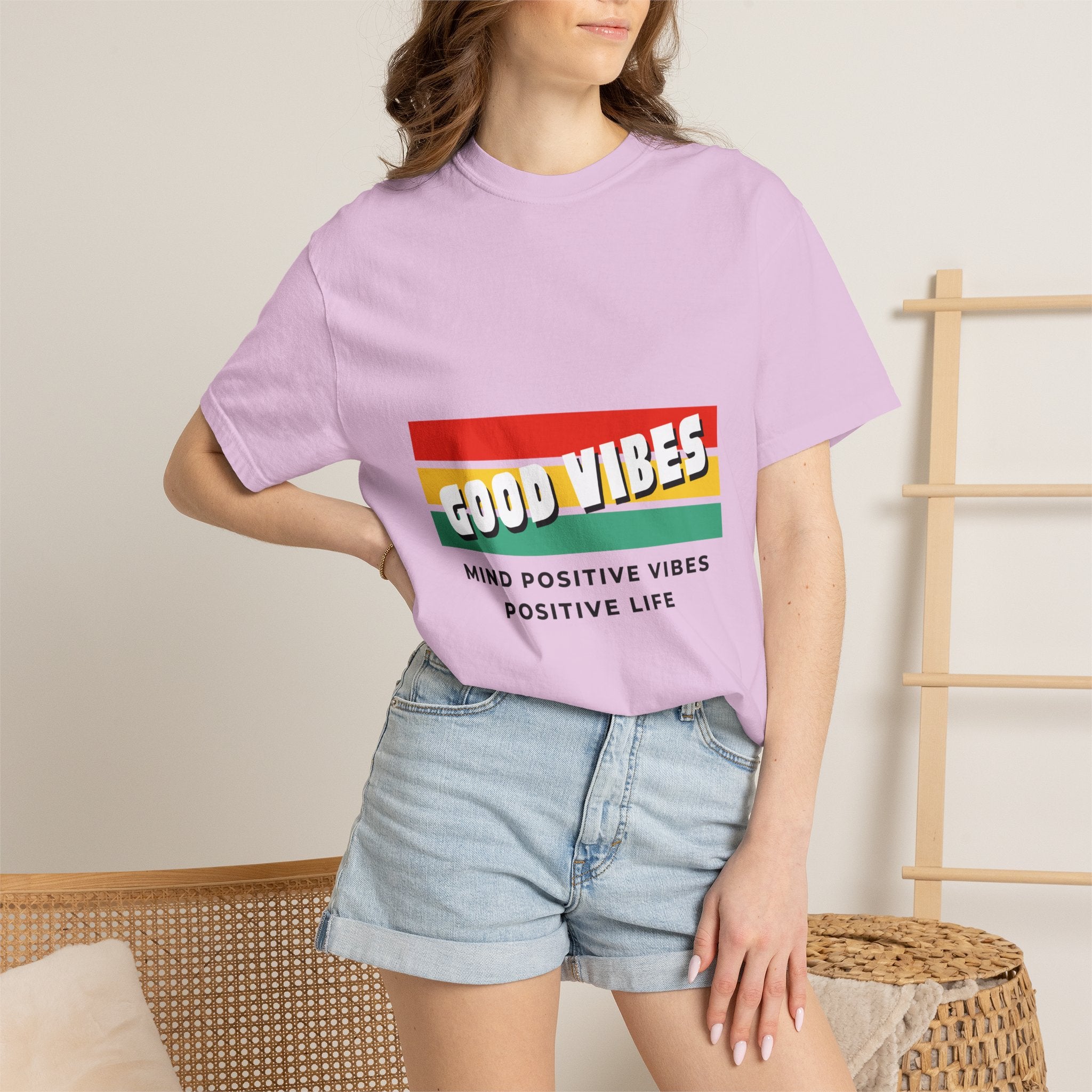 Good Vibes T-Shirt — Retro Stripes “Mind Positive Vibes, Positive Life”