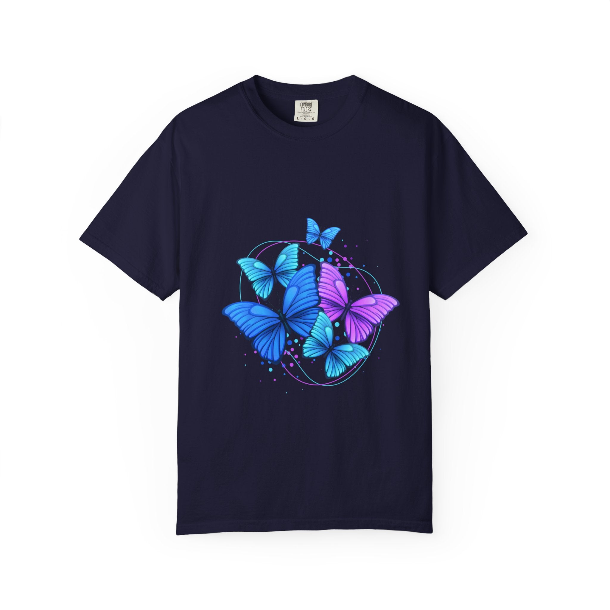 Butterfly Cluster T‑Shirt — Blue & Purple Wings Graphic Tee
