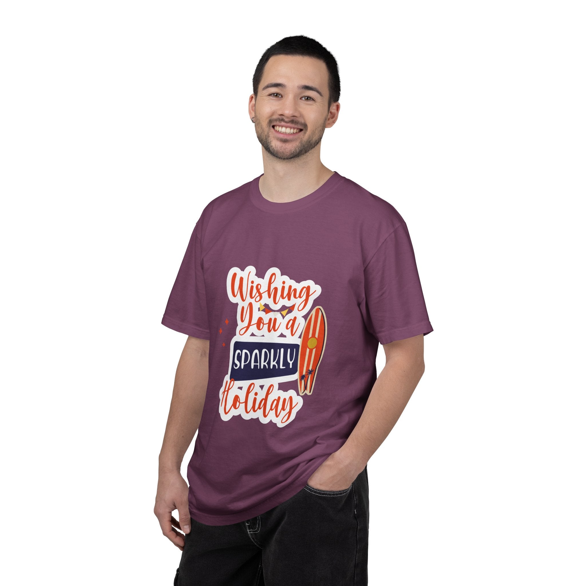 Holiday Surfboard T‑Shirt — "Wishing You a Sparkly Holiday" Beachy Christmas Tee