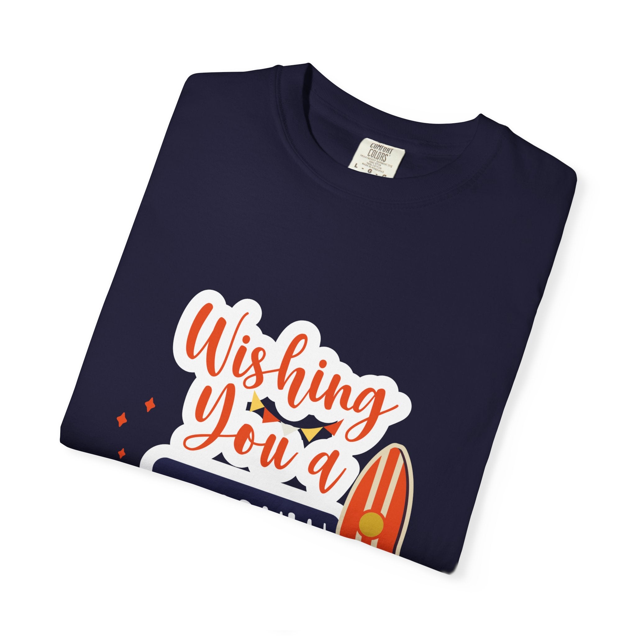 Holiday Surfboard T‑Shirt — "Wishing You a Sparkly Holiday" Beachy Christmas Tee