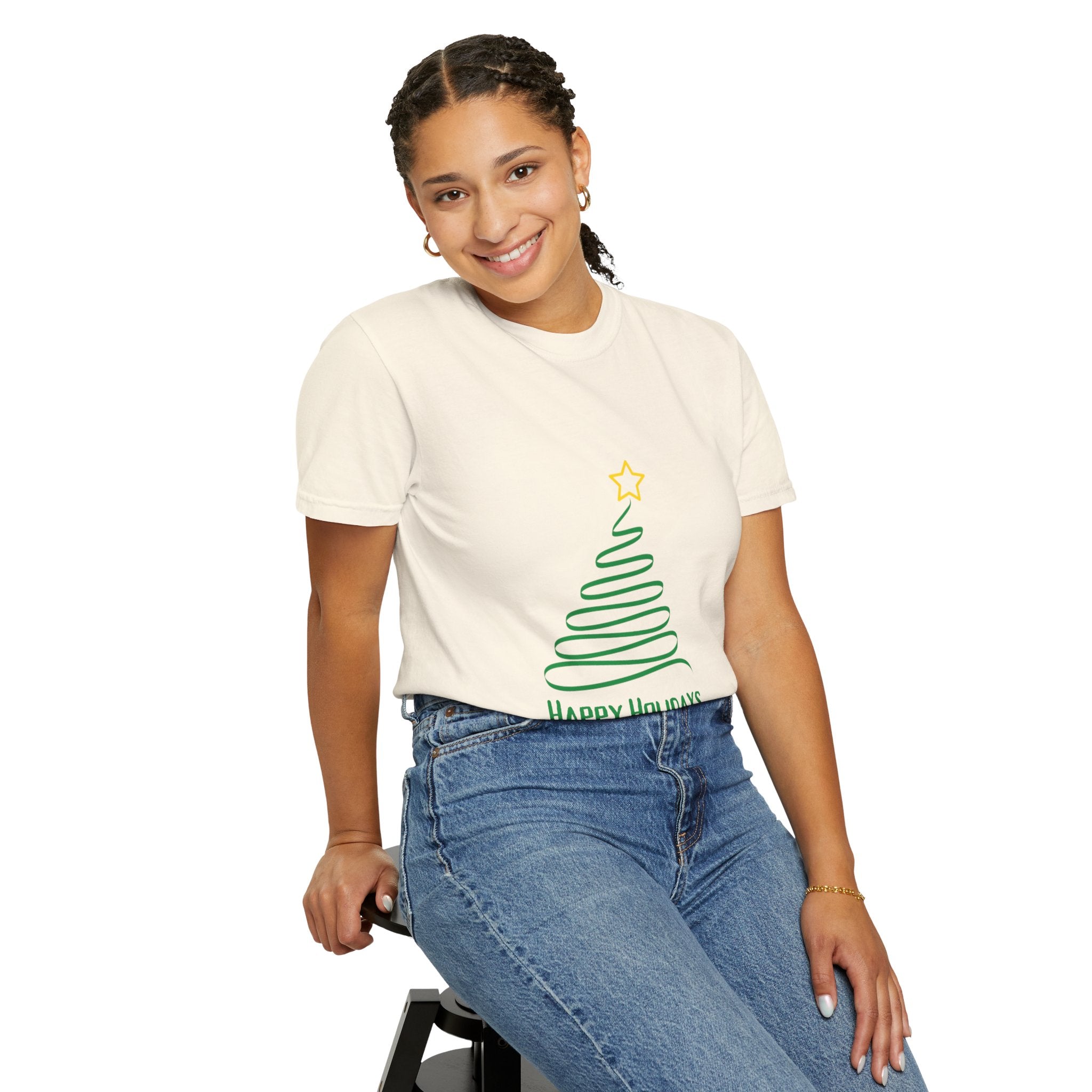 Holiday Spiral Christmas Tree T-Shirt — "Happy Holidays" Minimalist Graphic