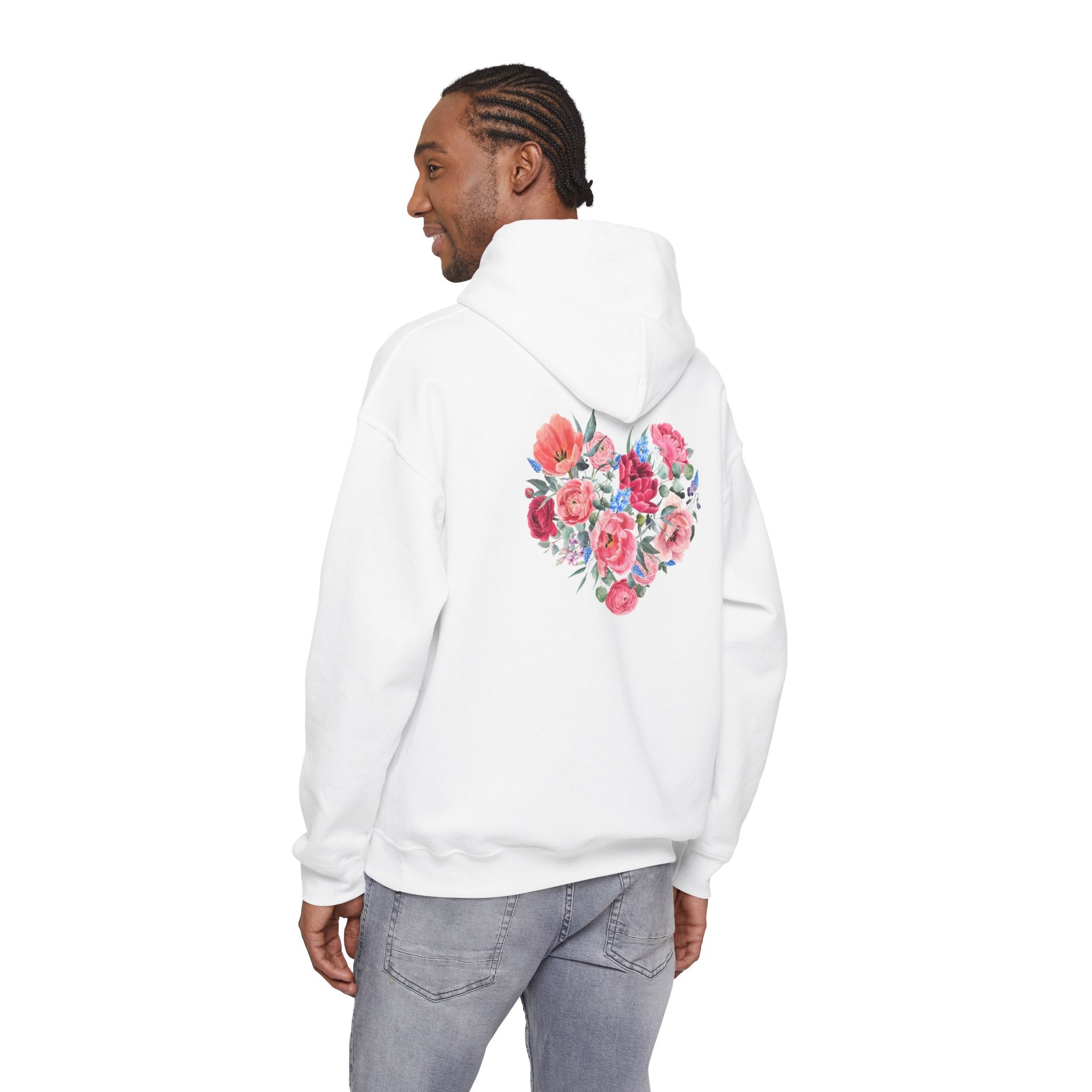 Floral Heart Hoodie — Watercolor Rose Heart Pullover for Women & Teens