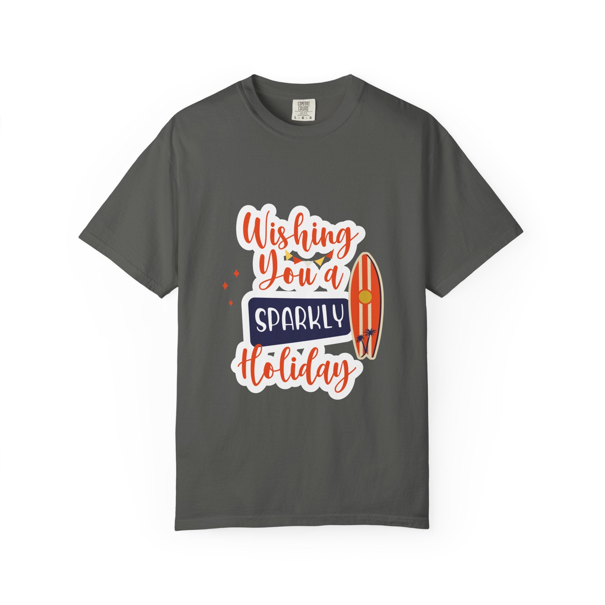 Holiday Surfboard T‑Shirt — "Wishing You a Sparkly Holiday" Beachy Christmas Tee