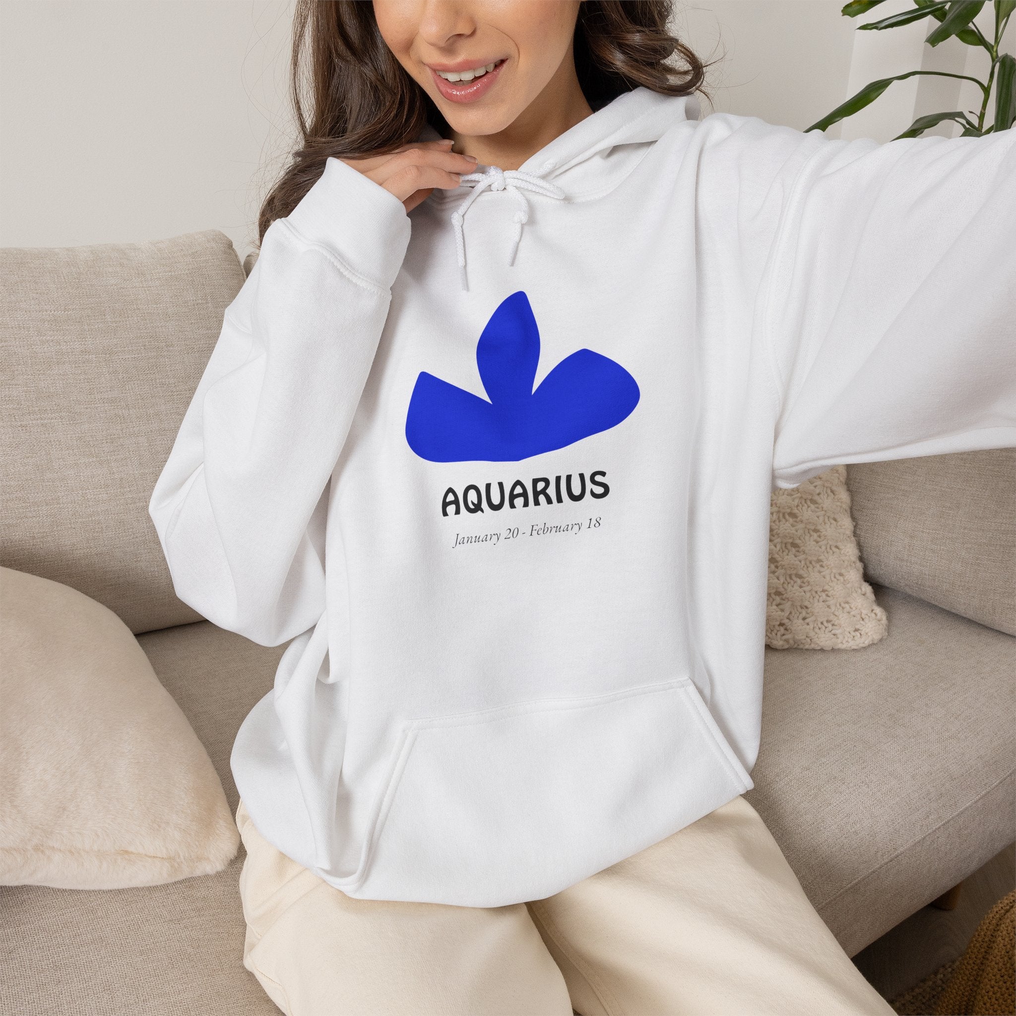 Aquarius Zodiac Hoodie — Minimal Blue Symbol Astrology Sweatshirt