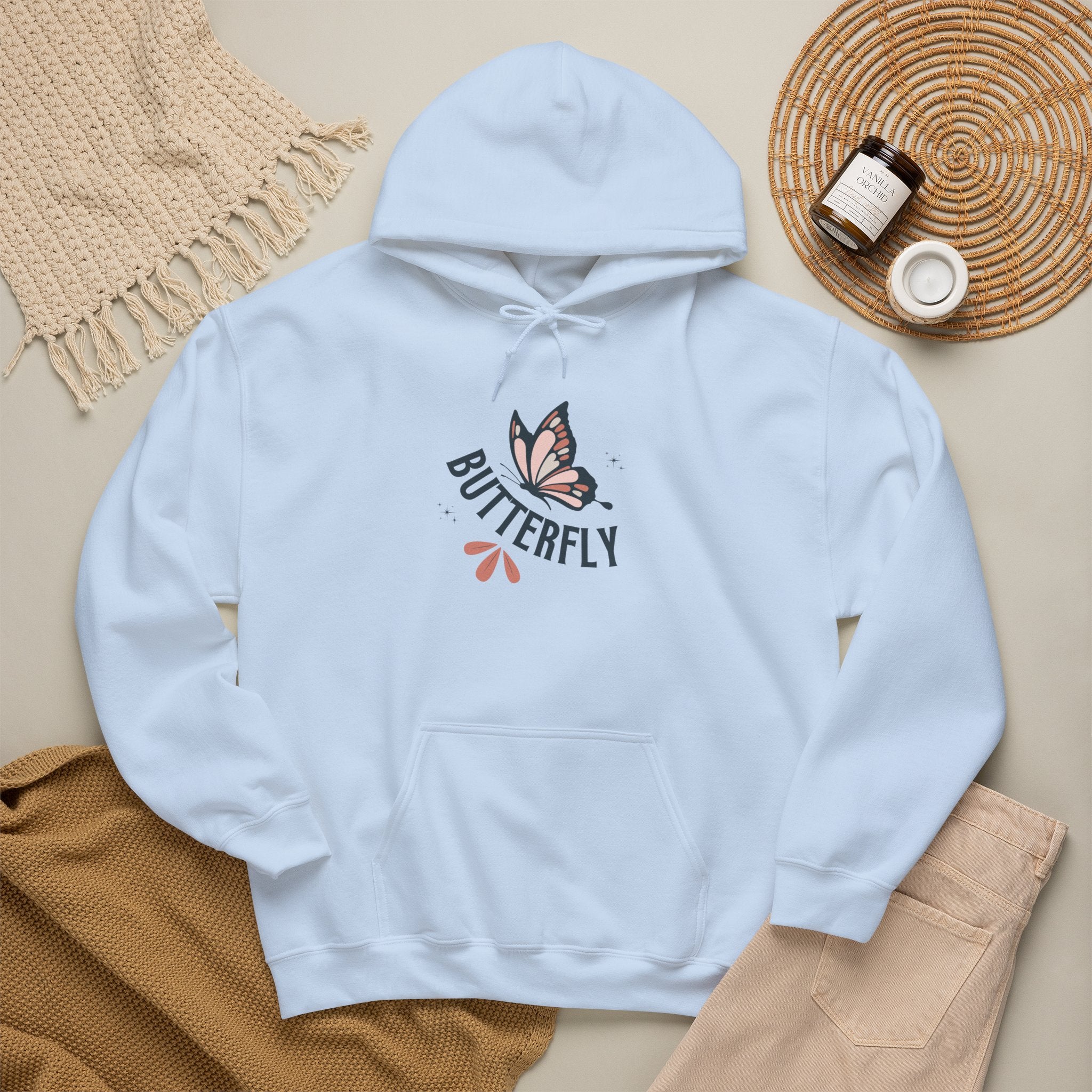 Butterfly Hoodie — Floral Pink Butterfly Graphic Pullover