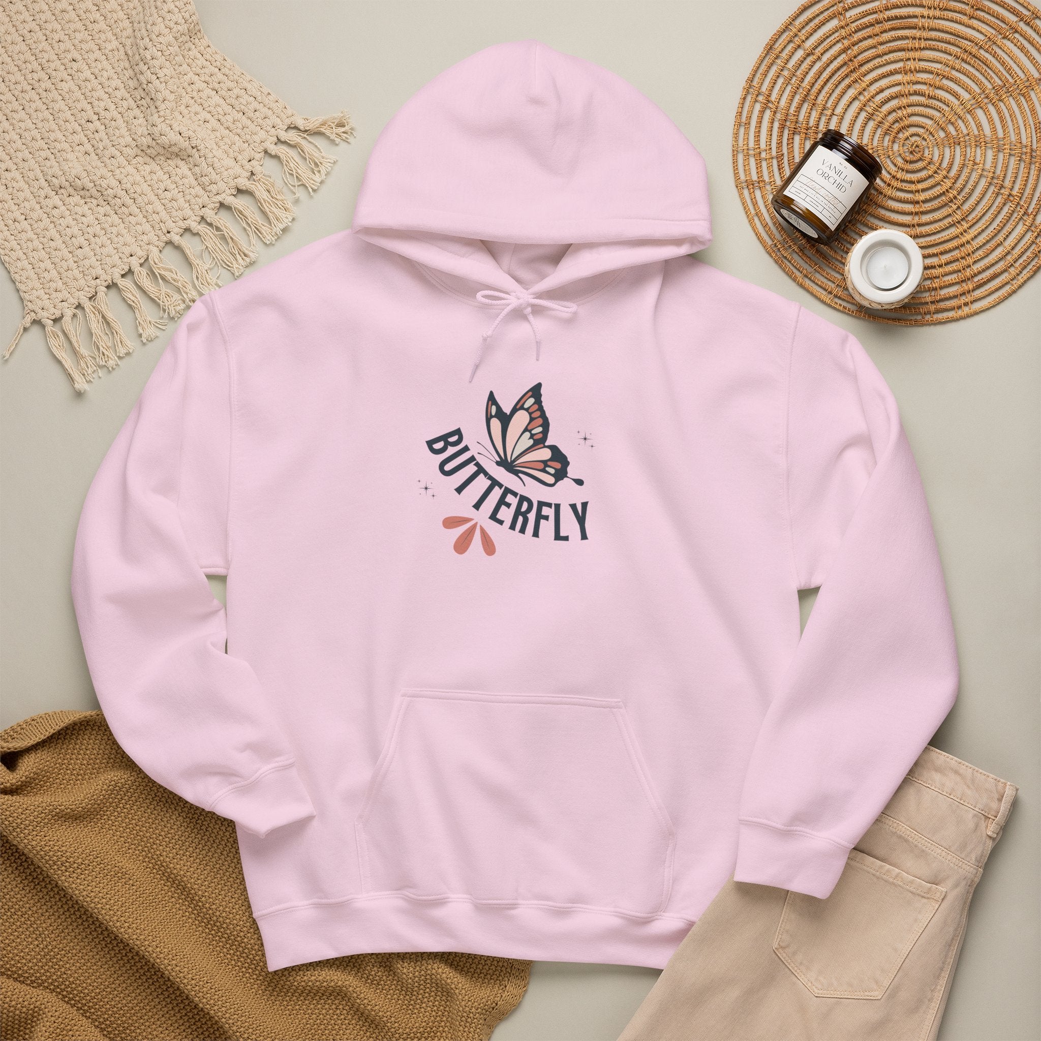 Butterfly Hoodie — Floral Pink Butterfly Graphic Pullover