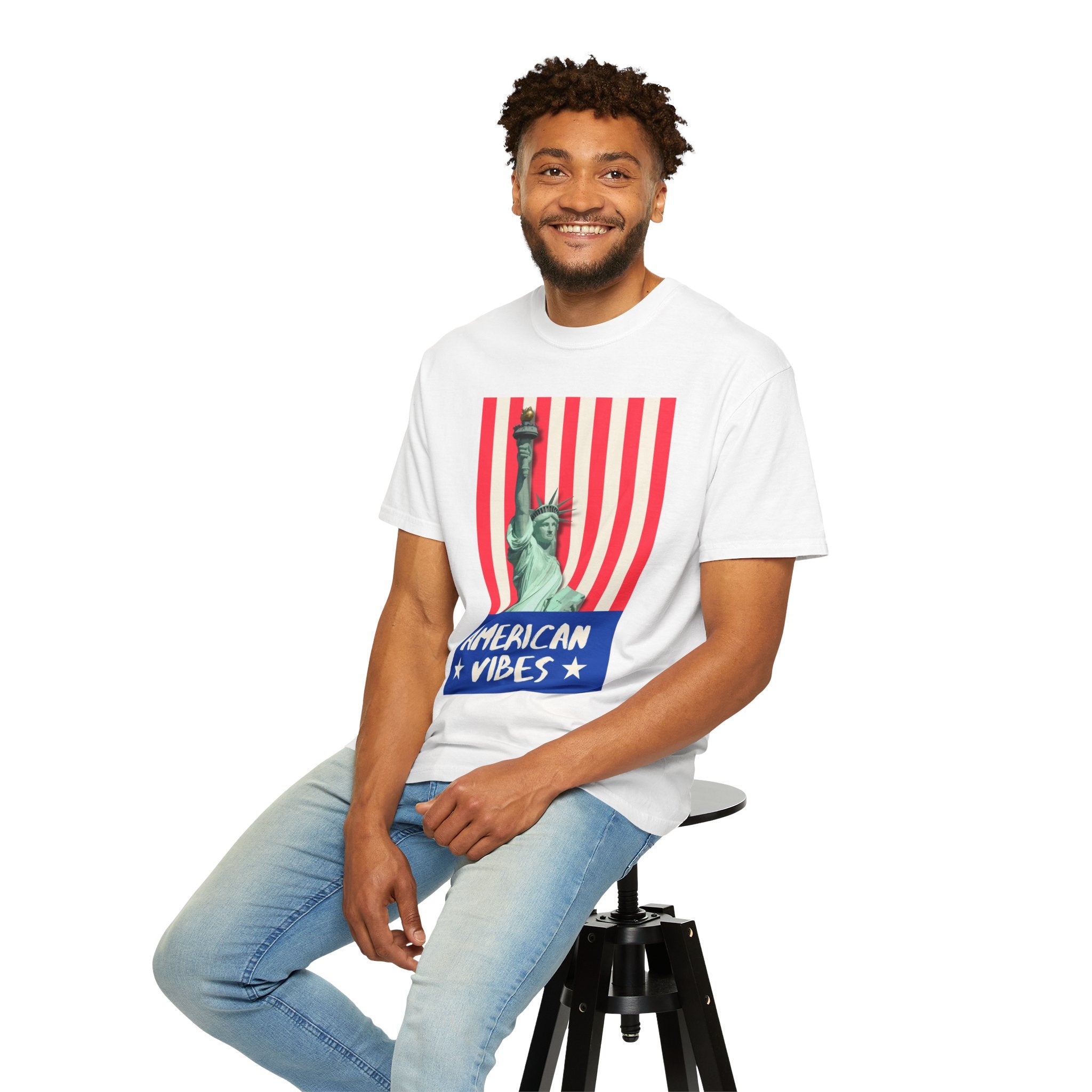 American Vibes T-Shirt — Statue of Liberty Patriotic Tee for 4th of July