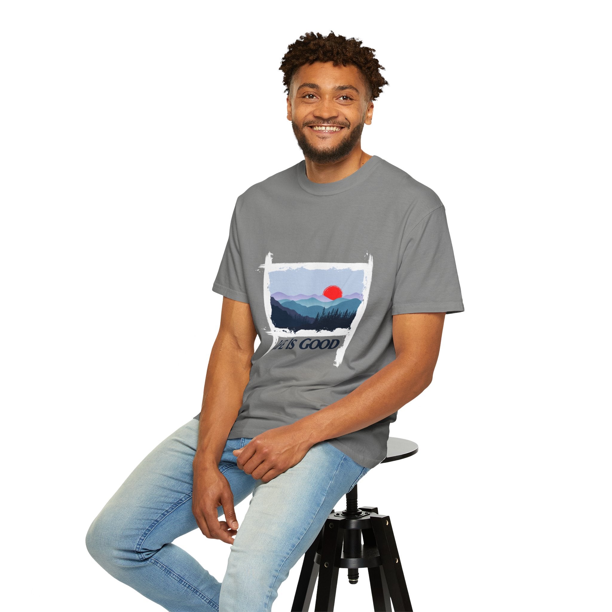 Life Is Good Mountain T-Shirt — Scenic Sunrise Graphic Tee