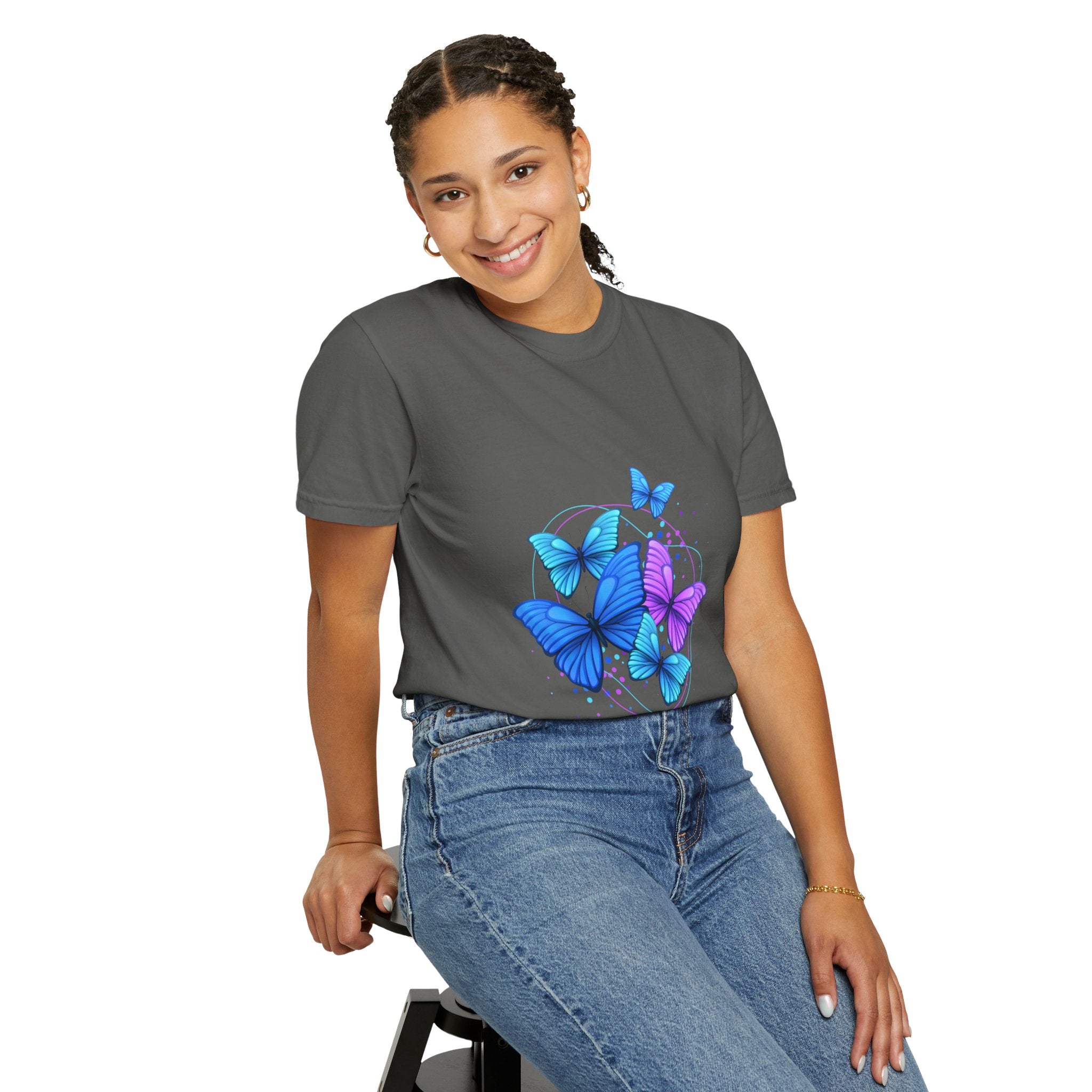 Butterfly Cluster T‑Shirt — Blue & Purple Wings Graphic Tee