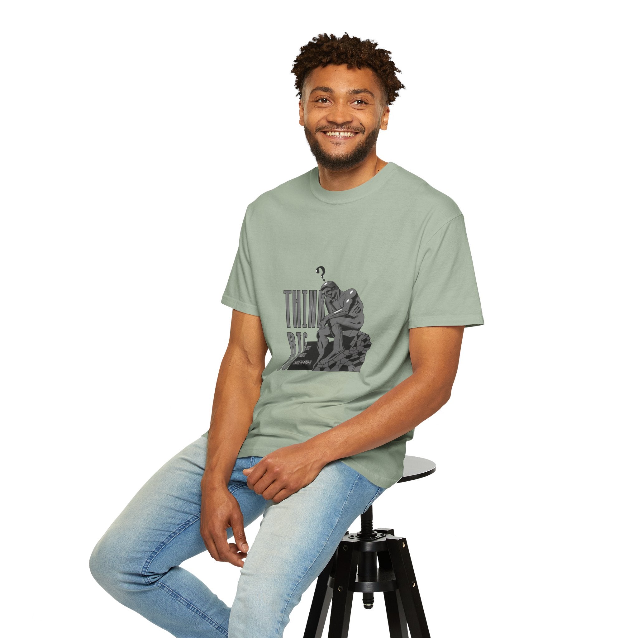 Think Big T-Shirt — Motivational Graphic Tee with Thinking Man Design