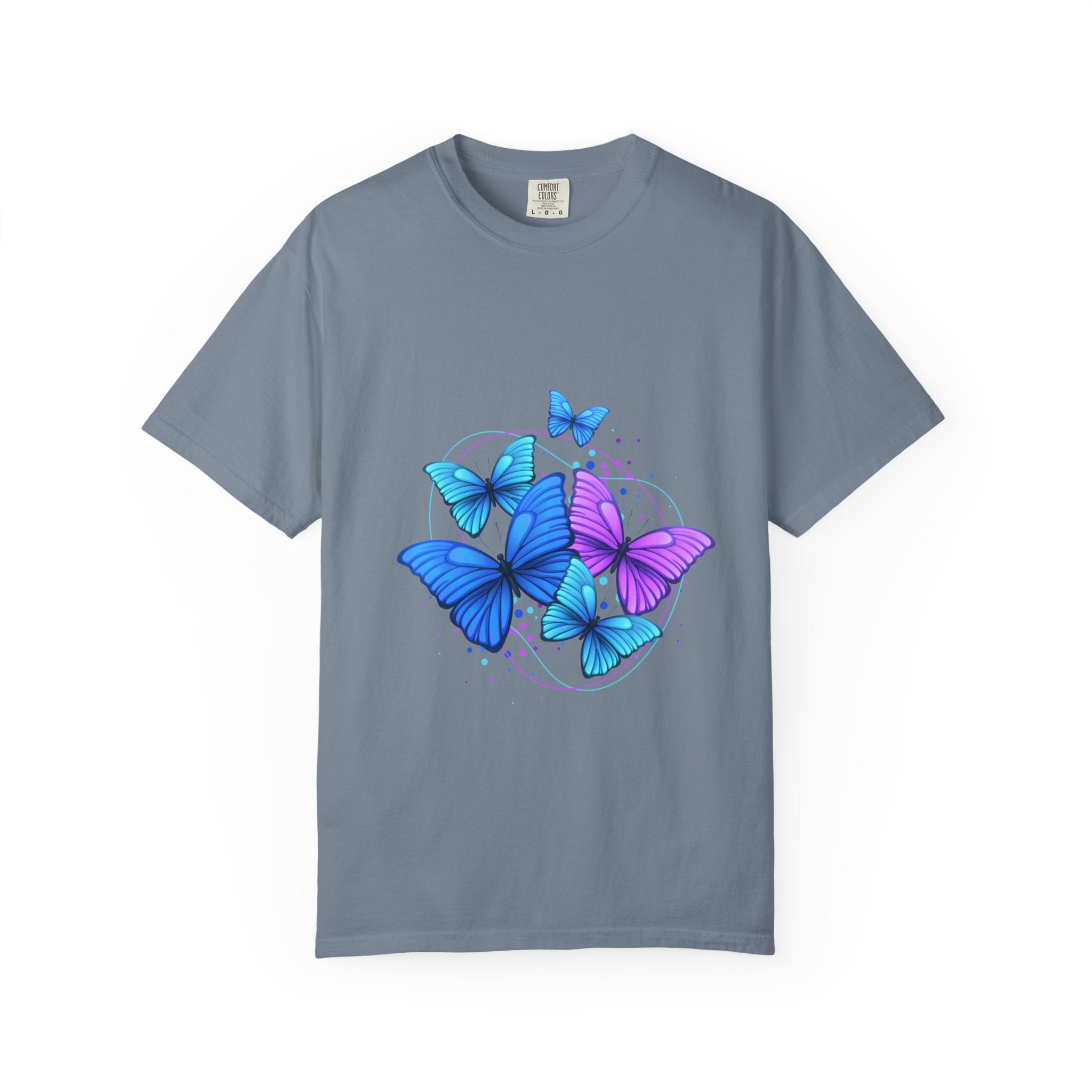 Butterfly Cluster T‑Shirt — Blue & Purple Wings Graphic Tee