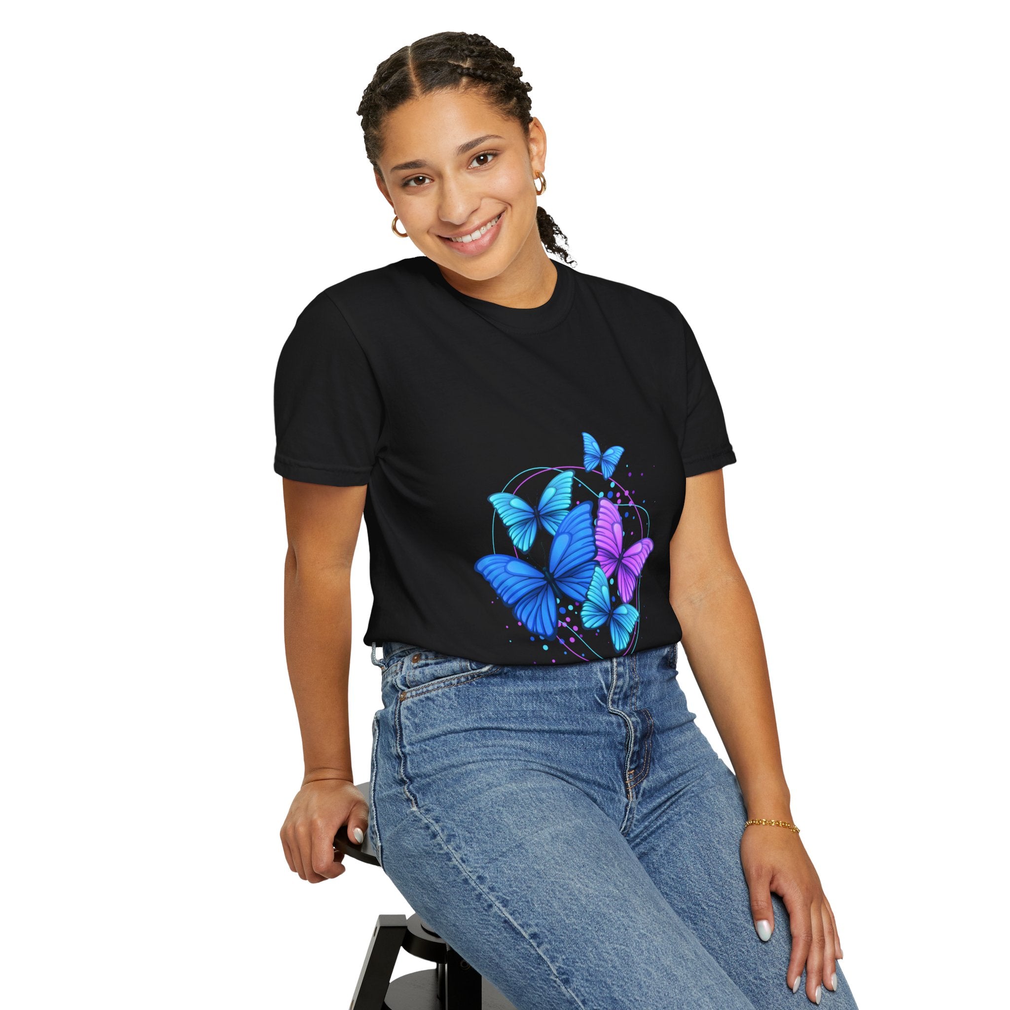 Butterfly Cluster T‑Shirt — Blue & Purple Wings Graphic Tee