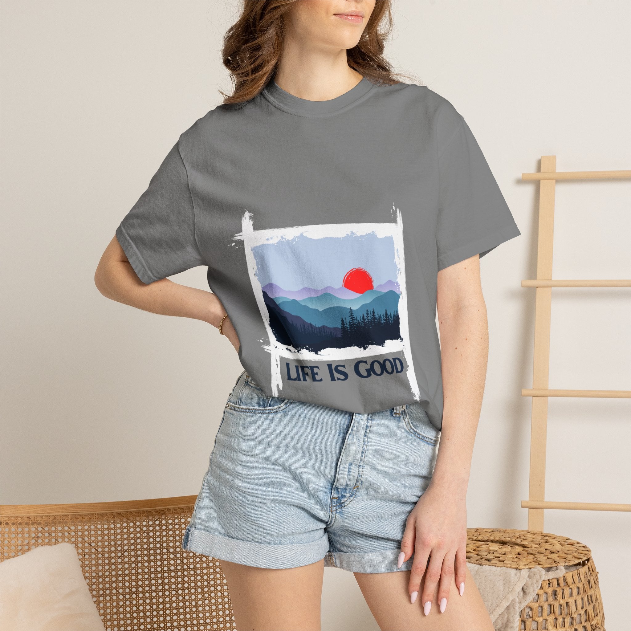 Life Is Good Mountain T-Shirt — Scenic Sunrise Graphic Tee