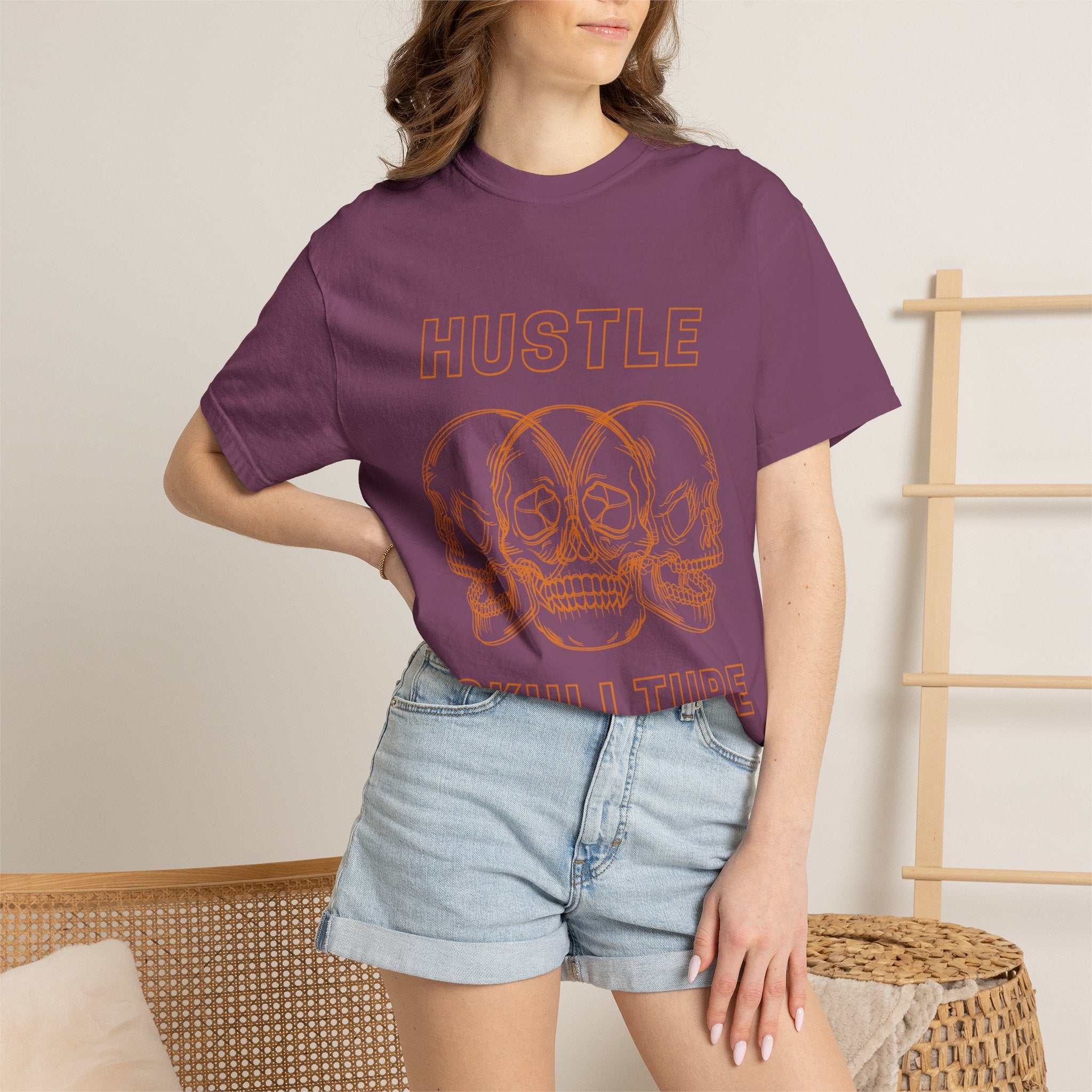 Hustle Skullture Tee — Vintage Skull Graphic T-Shirt for Streetwear & Edgy Style