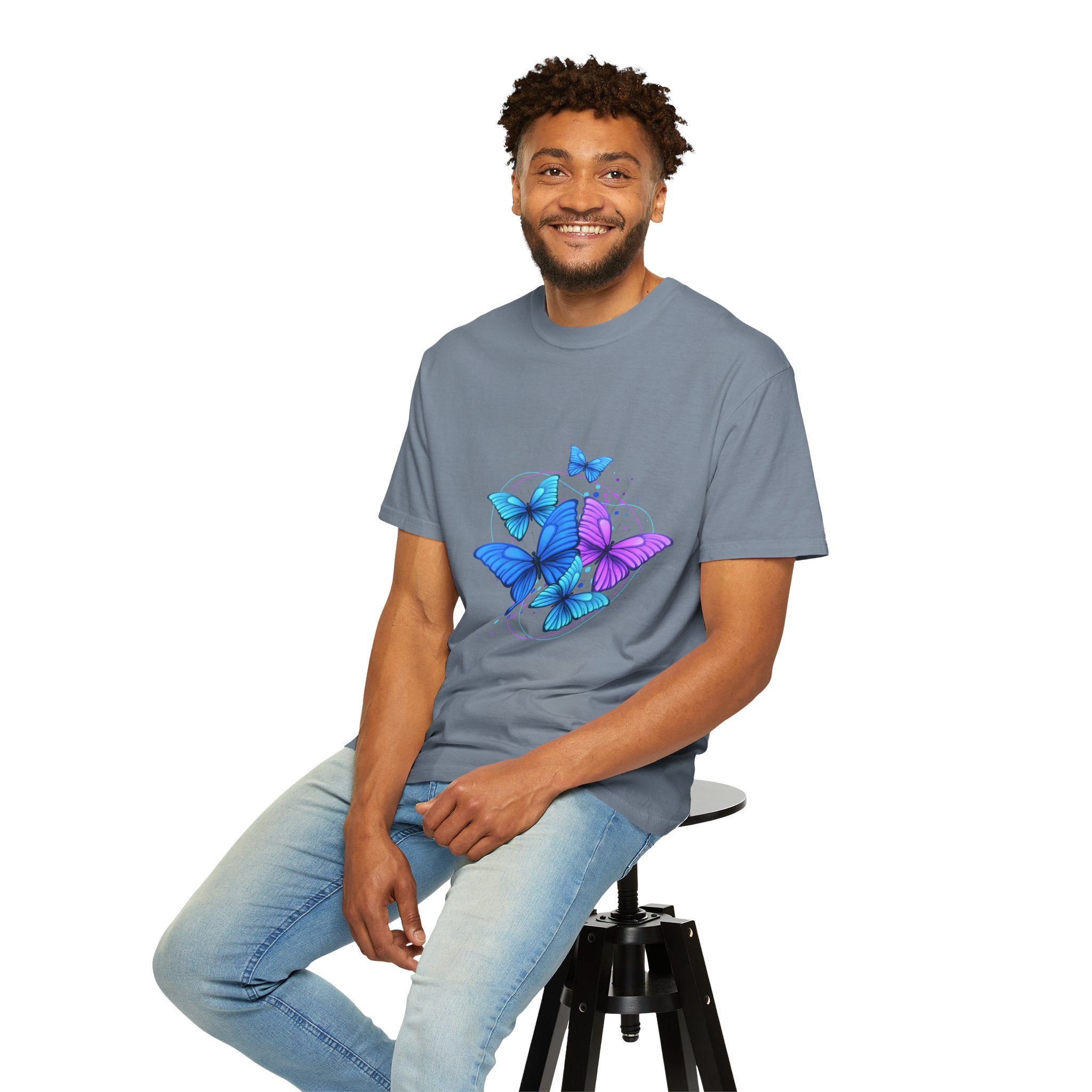 Butterfly Cluster T‑Shirt — Blue & Purple Wings Graphic Tee