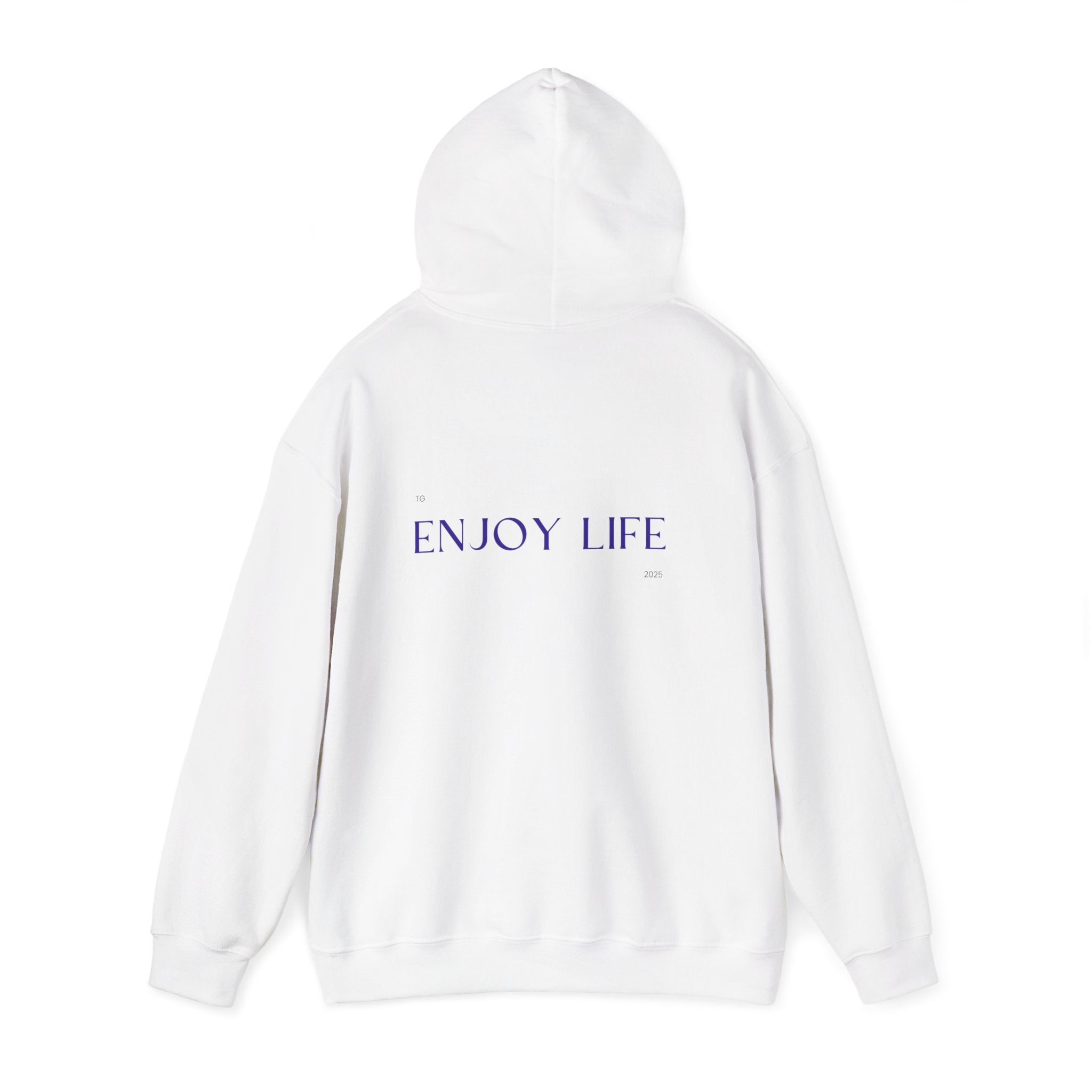 Enjoy Life Hoodie – Minimal Inspirational White Pullover